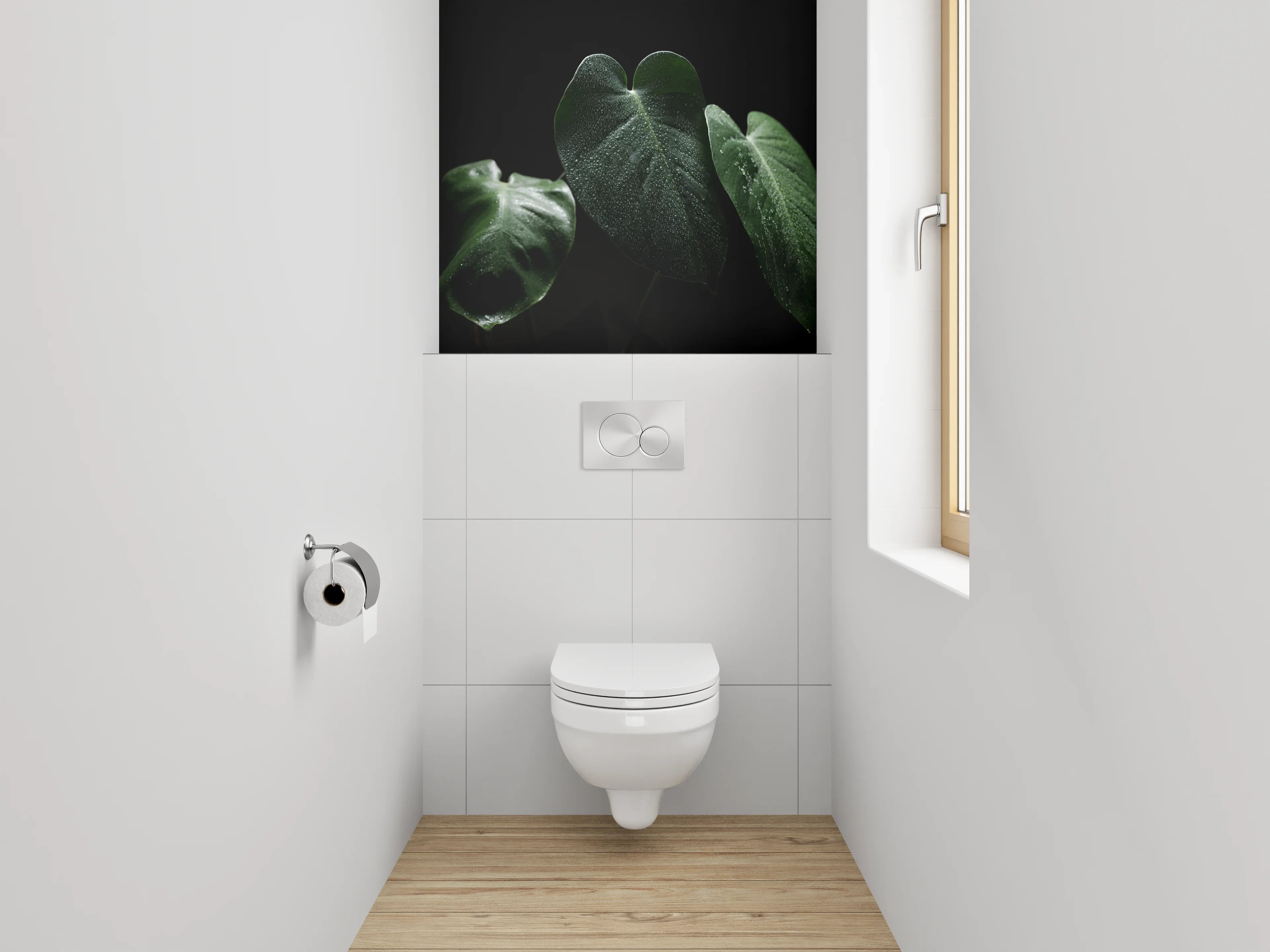 WC-Rückwand - Monstera Blätter Tropfen Dunkelgrün Foto