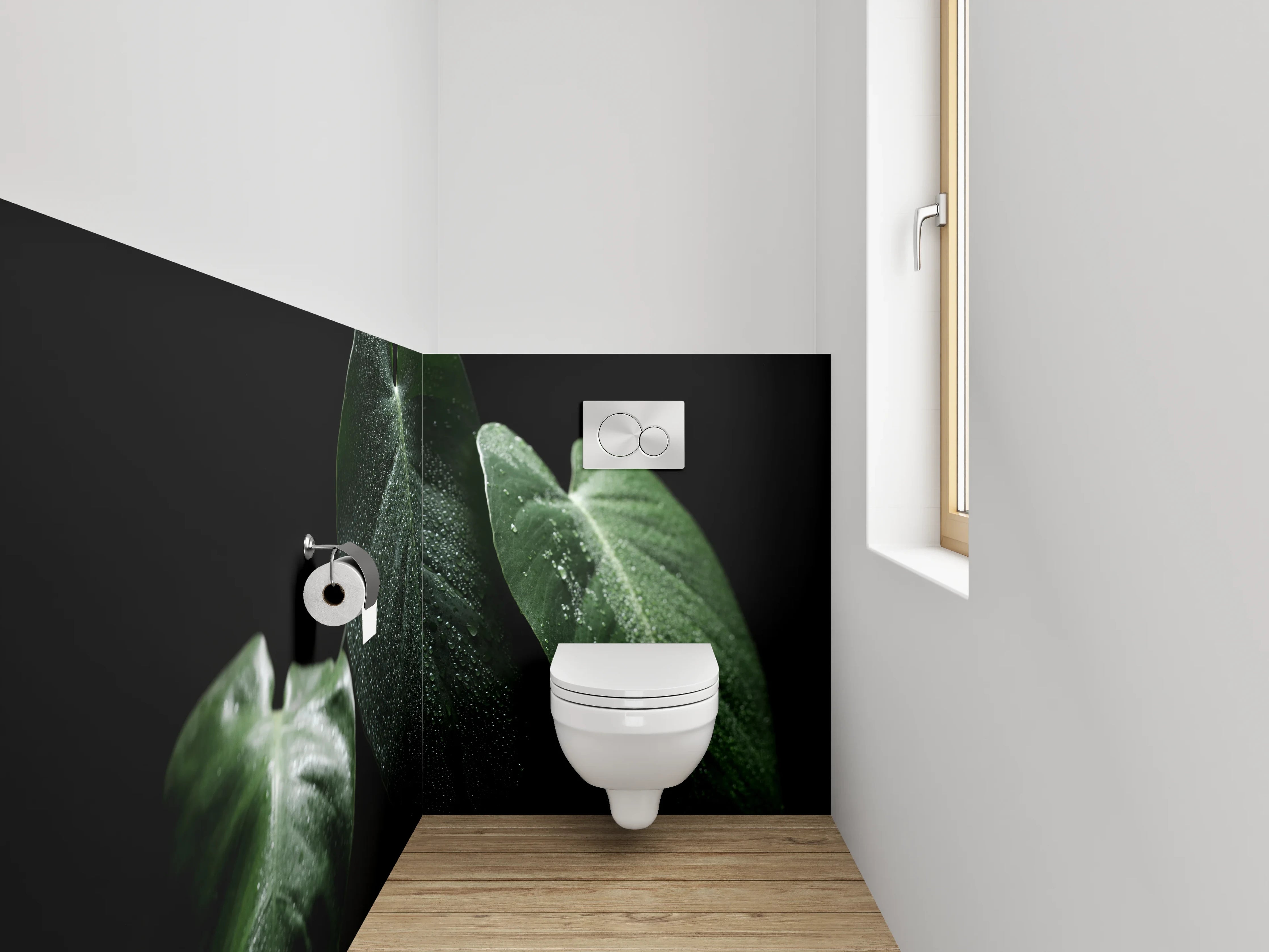 WC-Rückwand - Monstera Blätter Tropfen Dunkelgrün Foto