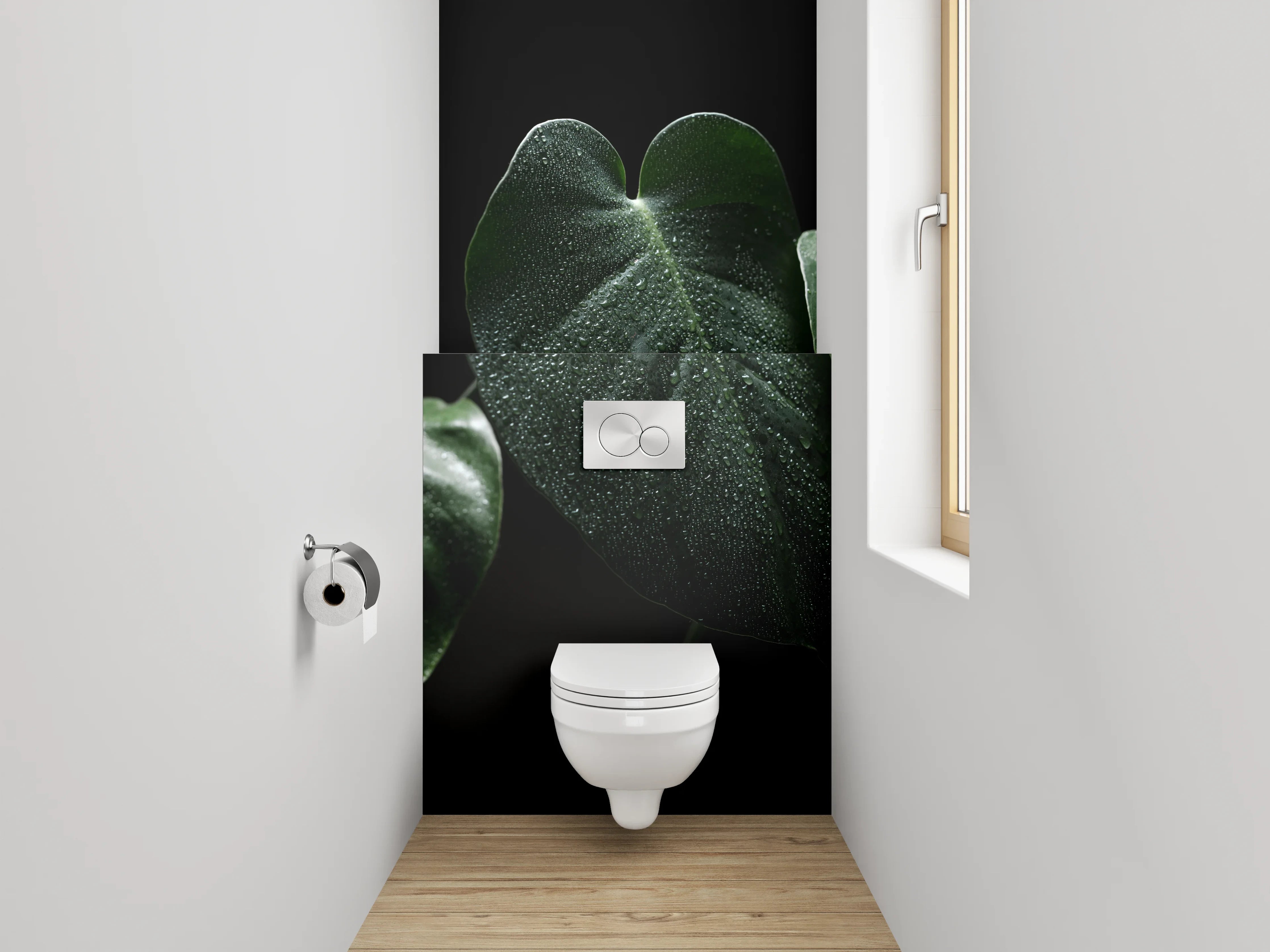 WC-Rückwand - Monstera Blätter Tropfen Dunkelgrün Foto