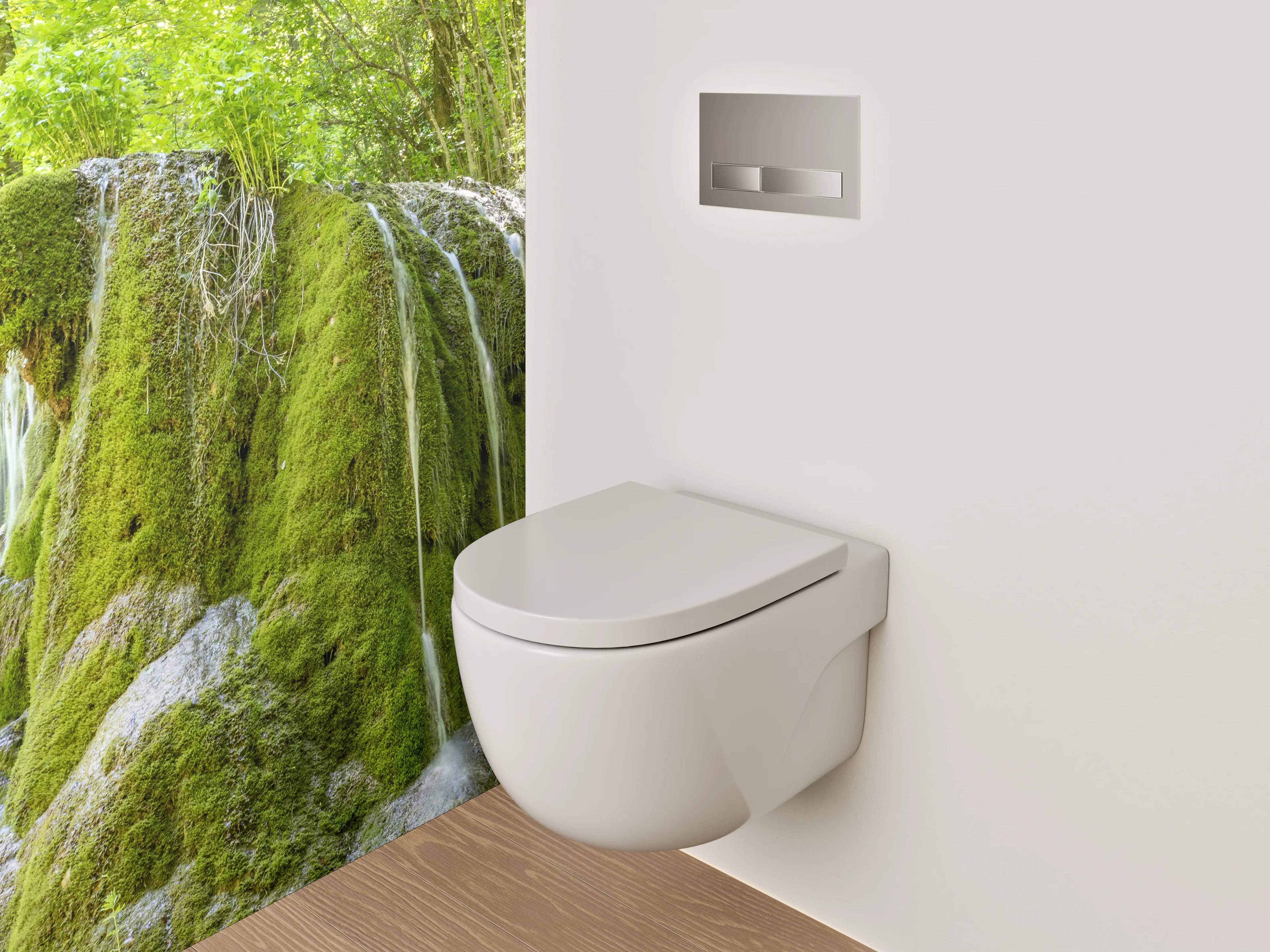 WC-Rückwand - Moosbedeckter Wasserfall im Wald