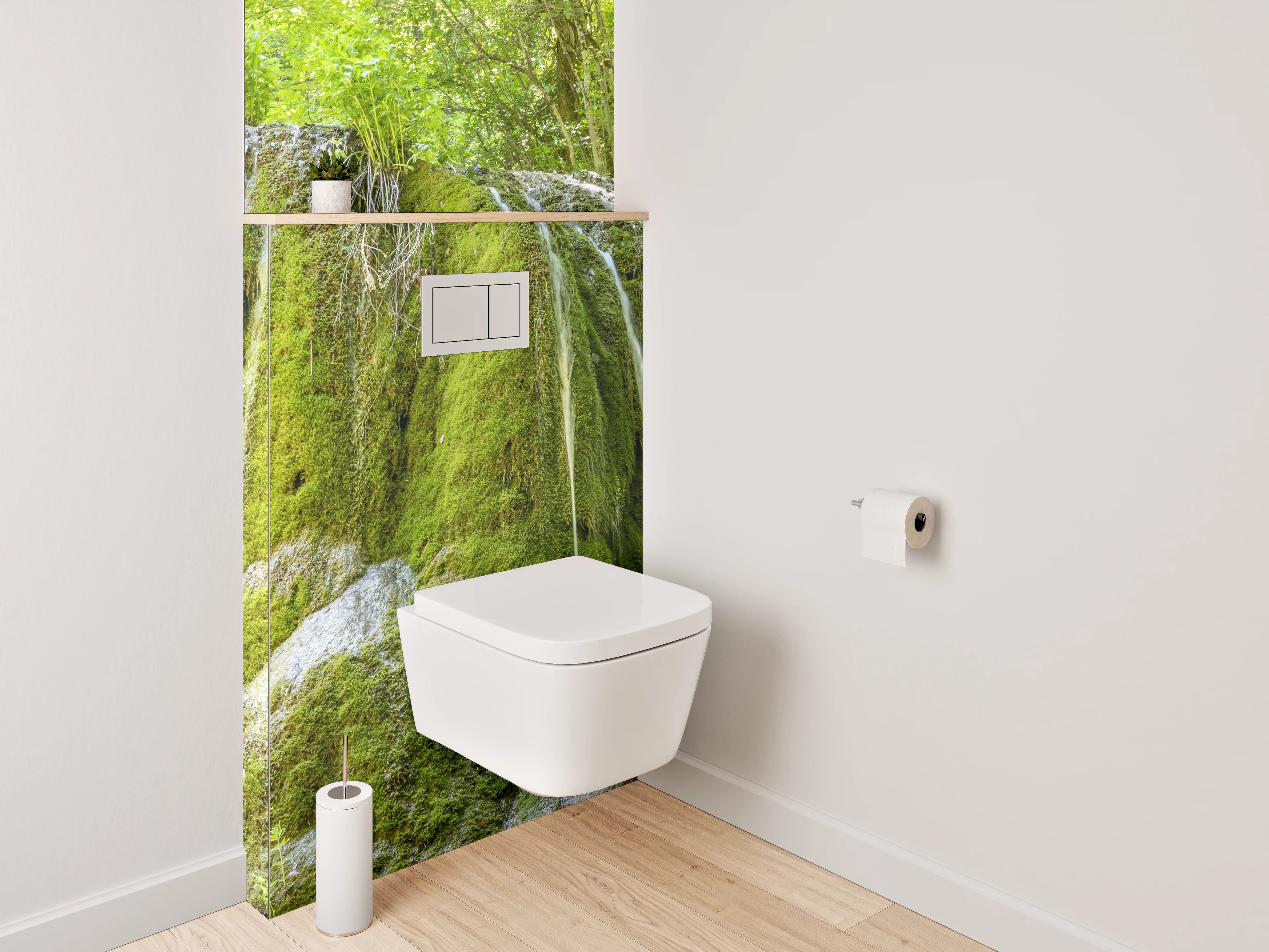 WC-Rückwand - Moosbedeckter Wasserfall im Wald