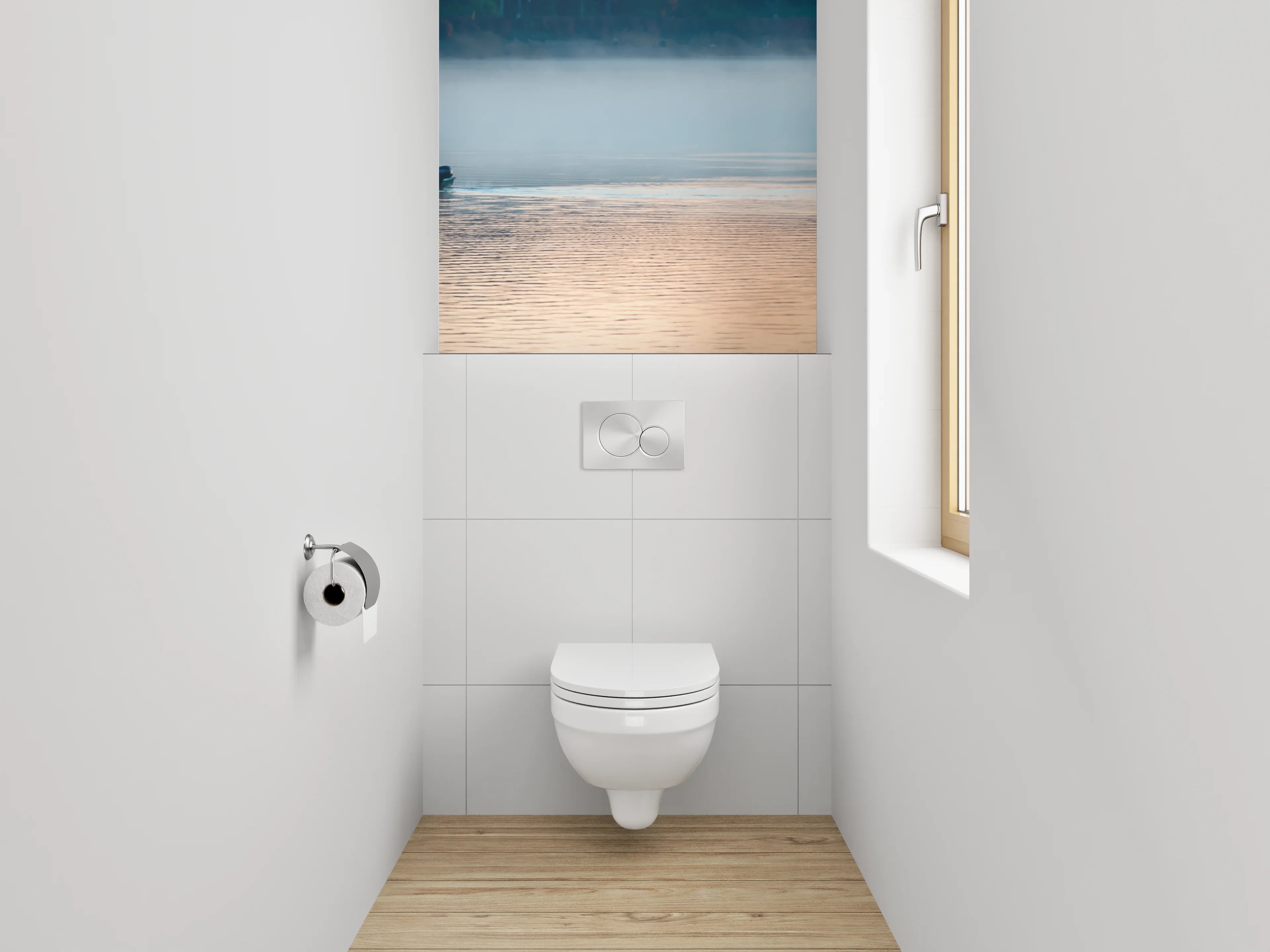WC-Rückwand - Morgendliche Angleridylle am See