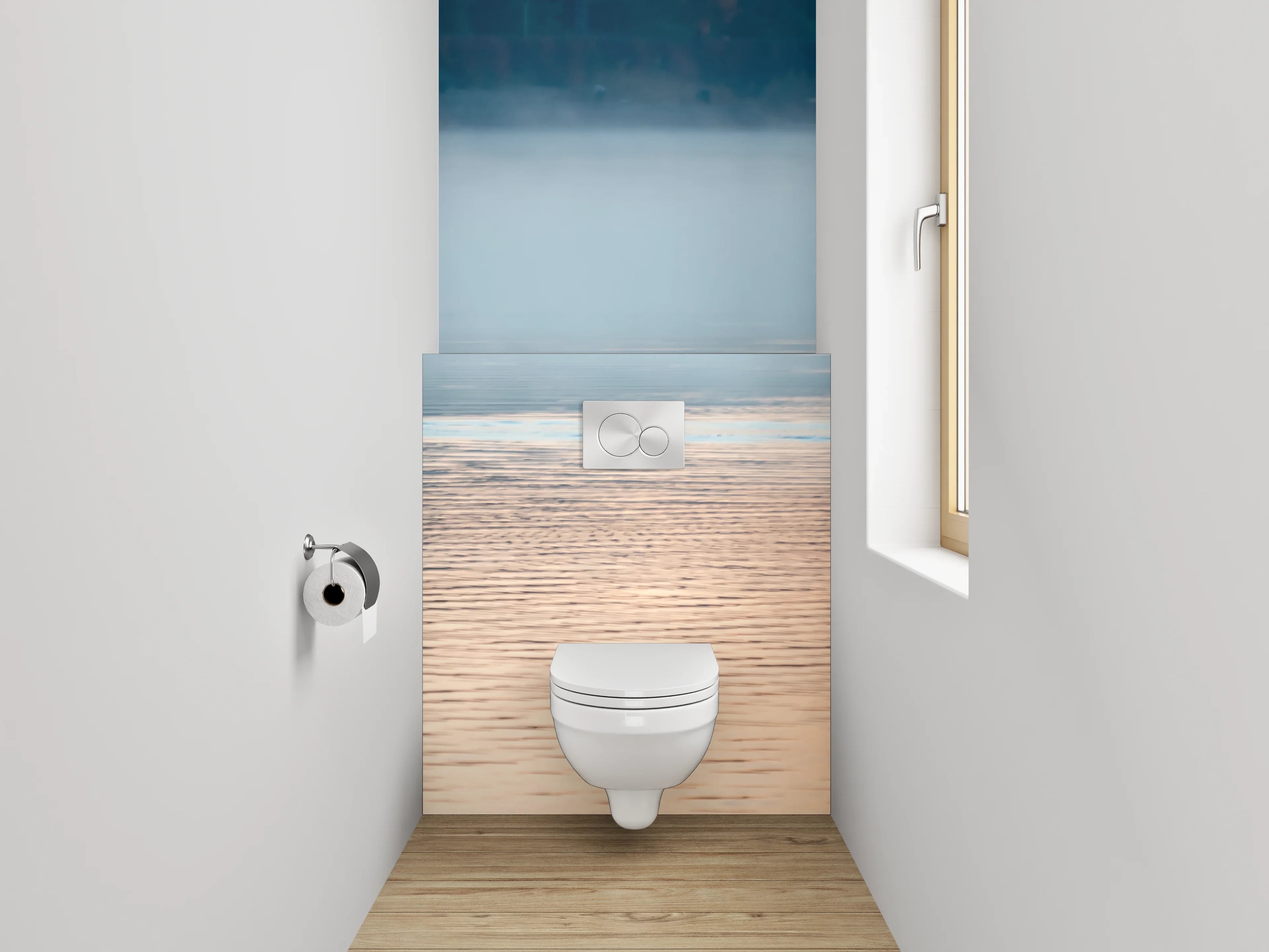 WC-Rückwand - Morgendliche Angleridylle am See