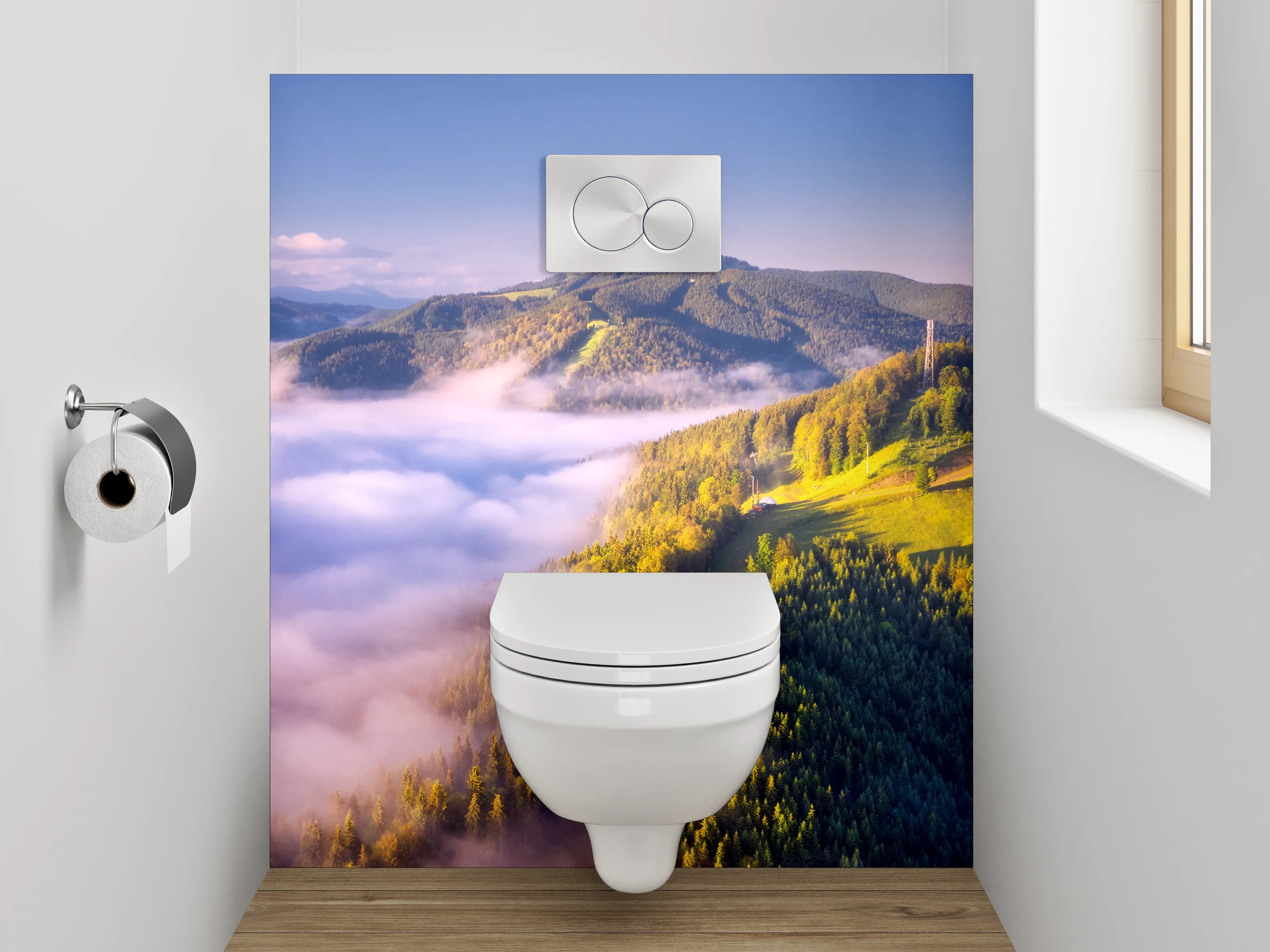 WC-Rückwand - Morgendliche Nebelberge Panorama