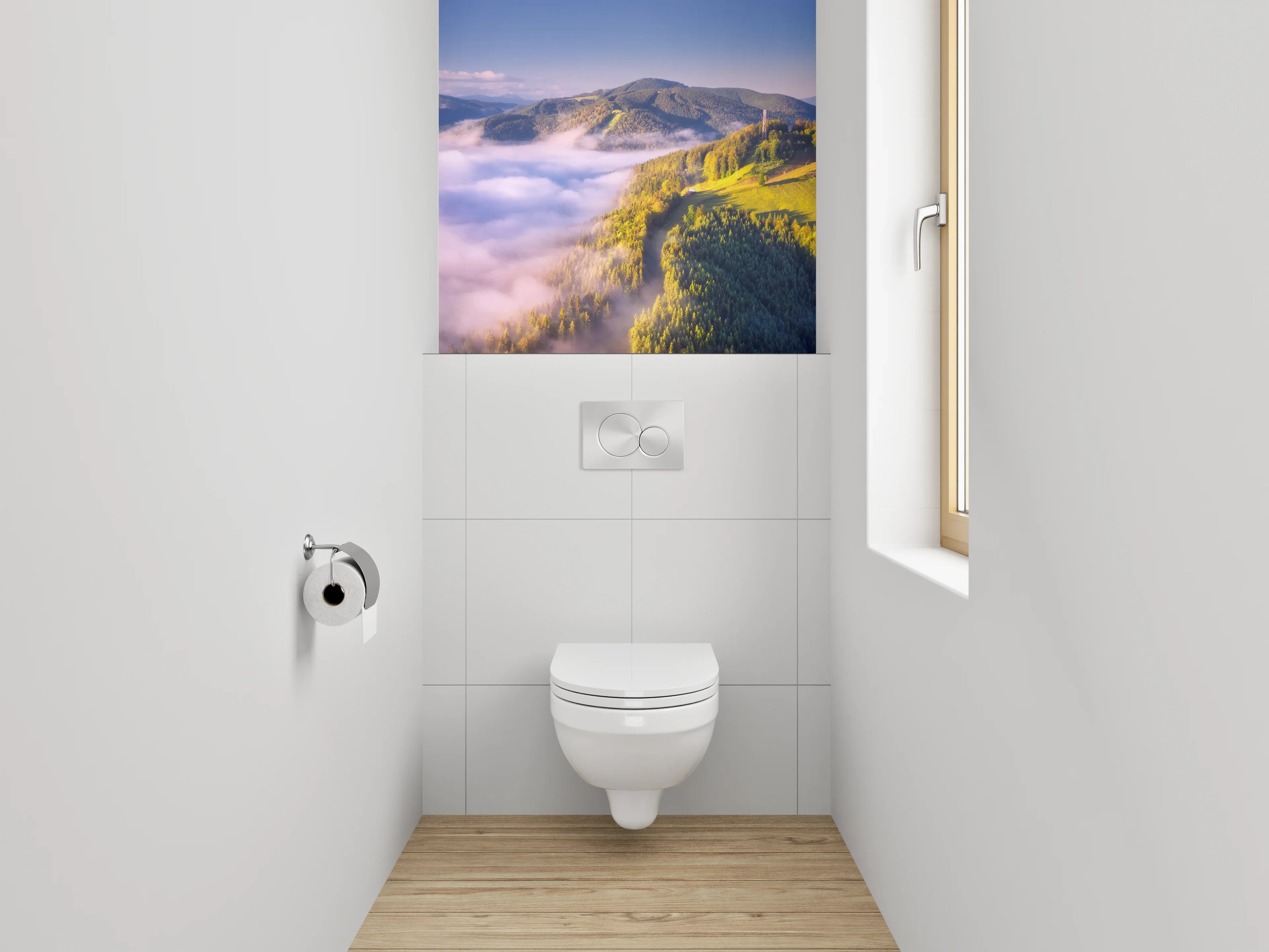 WC-Rückwand - Morgendliche Nebelberge Panorama