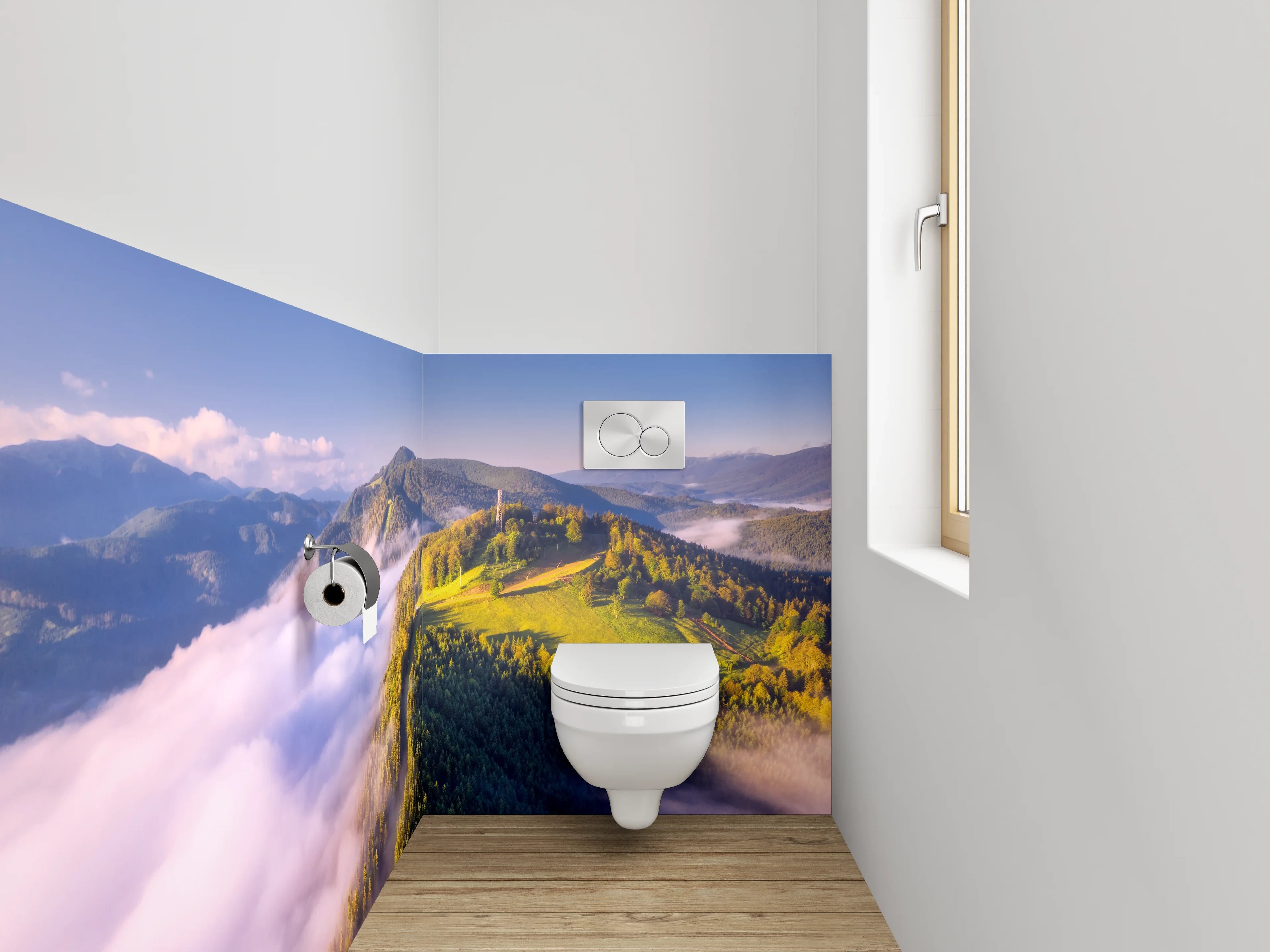 WC-Rückwand - Morgendliche Nebelberge Panorama