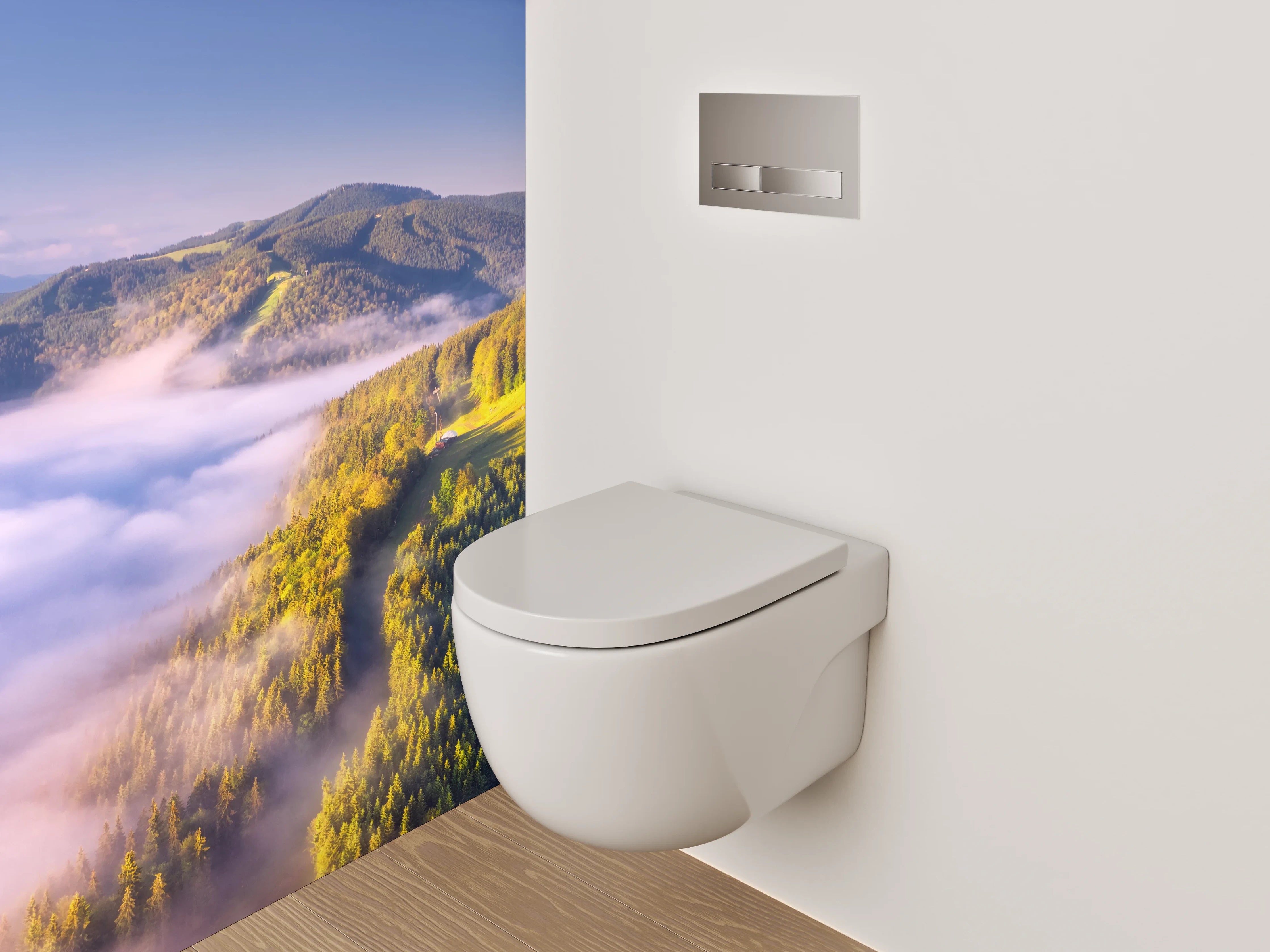 WC-Rückwand - Morgendliche Nebelberge Panorama