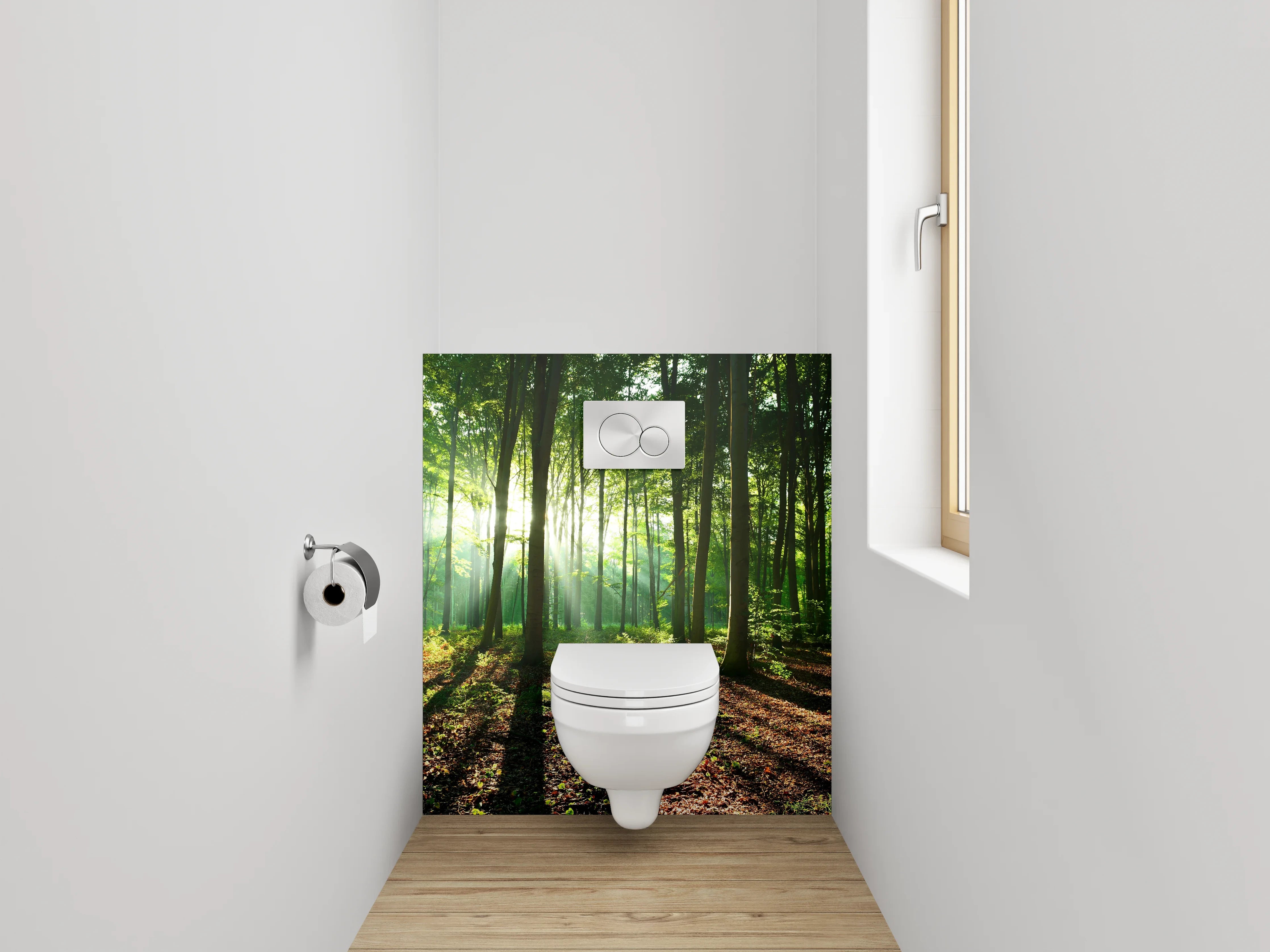 WC-Rückwand - Morgenlicht im grünen Wald