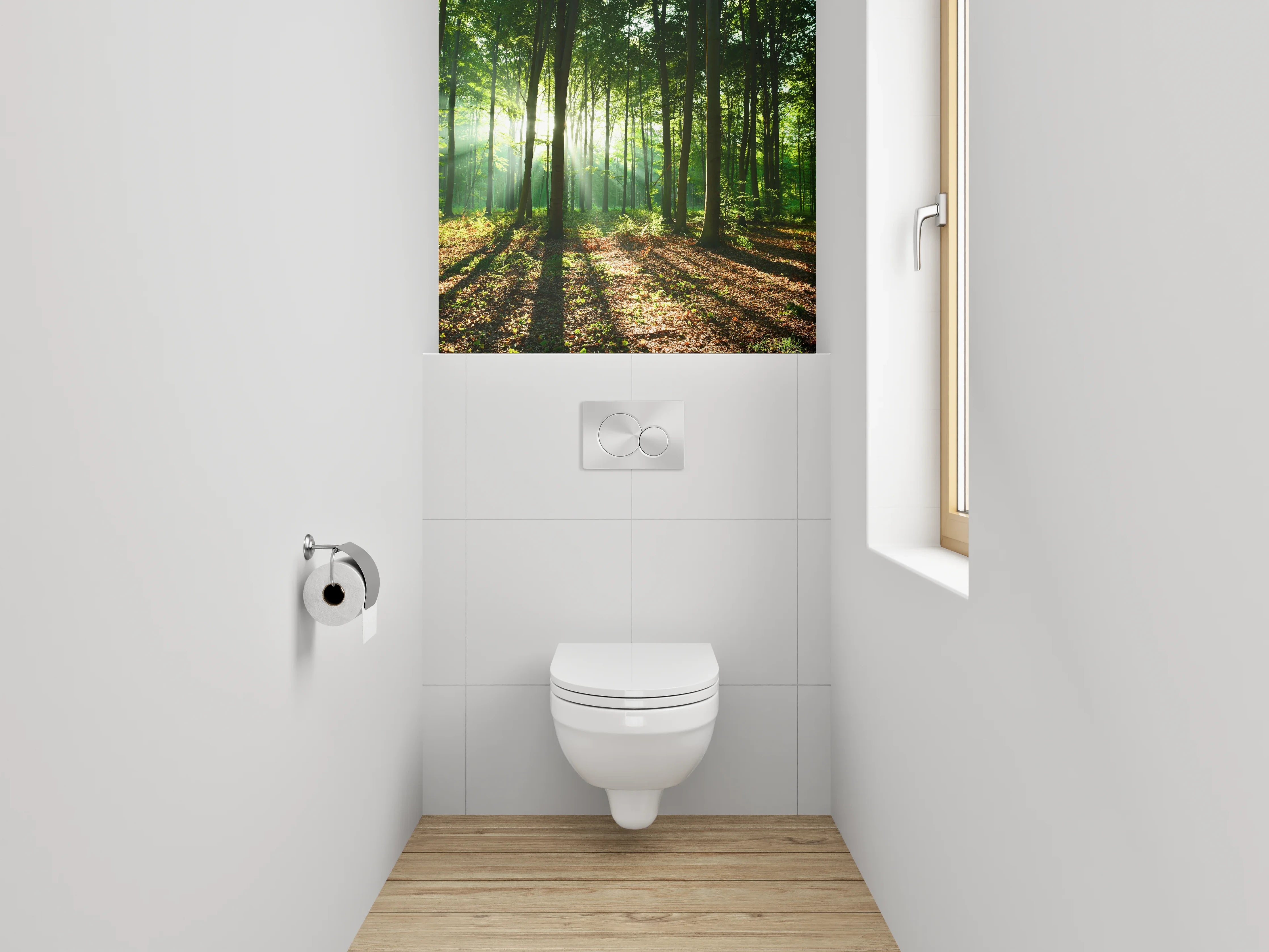 WC-Rückwand - Morgenlicht im grünen Wald