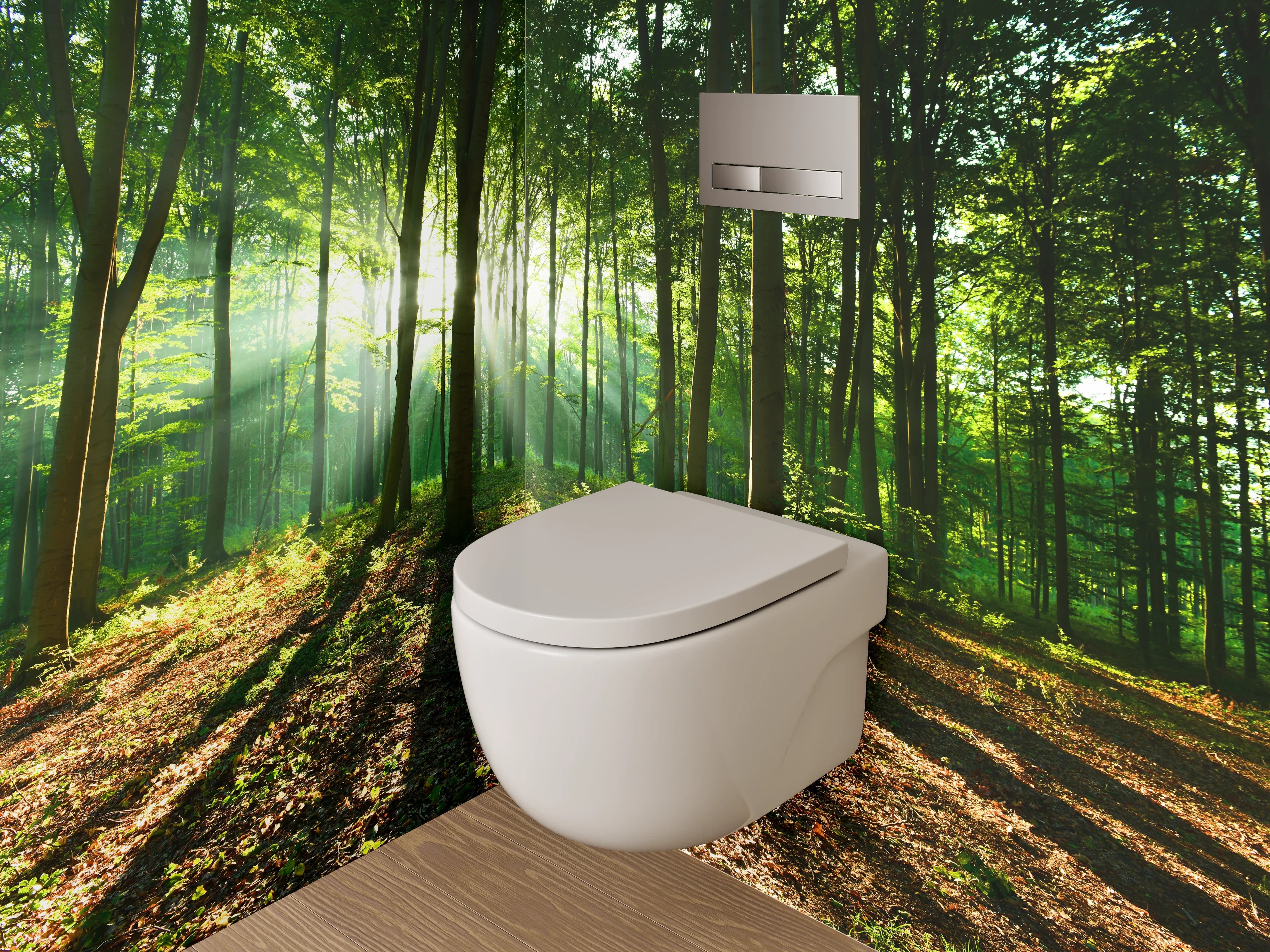WC-Rückwand - Morgenlicht im grünen Wald