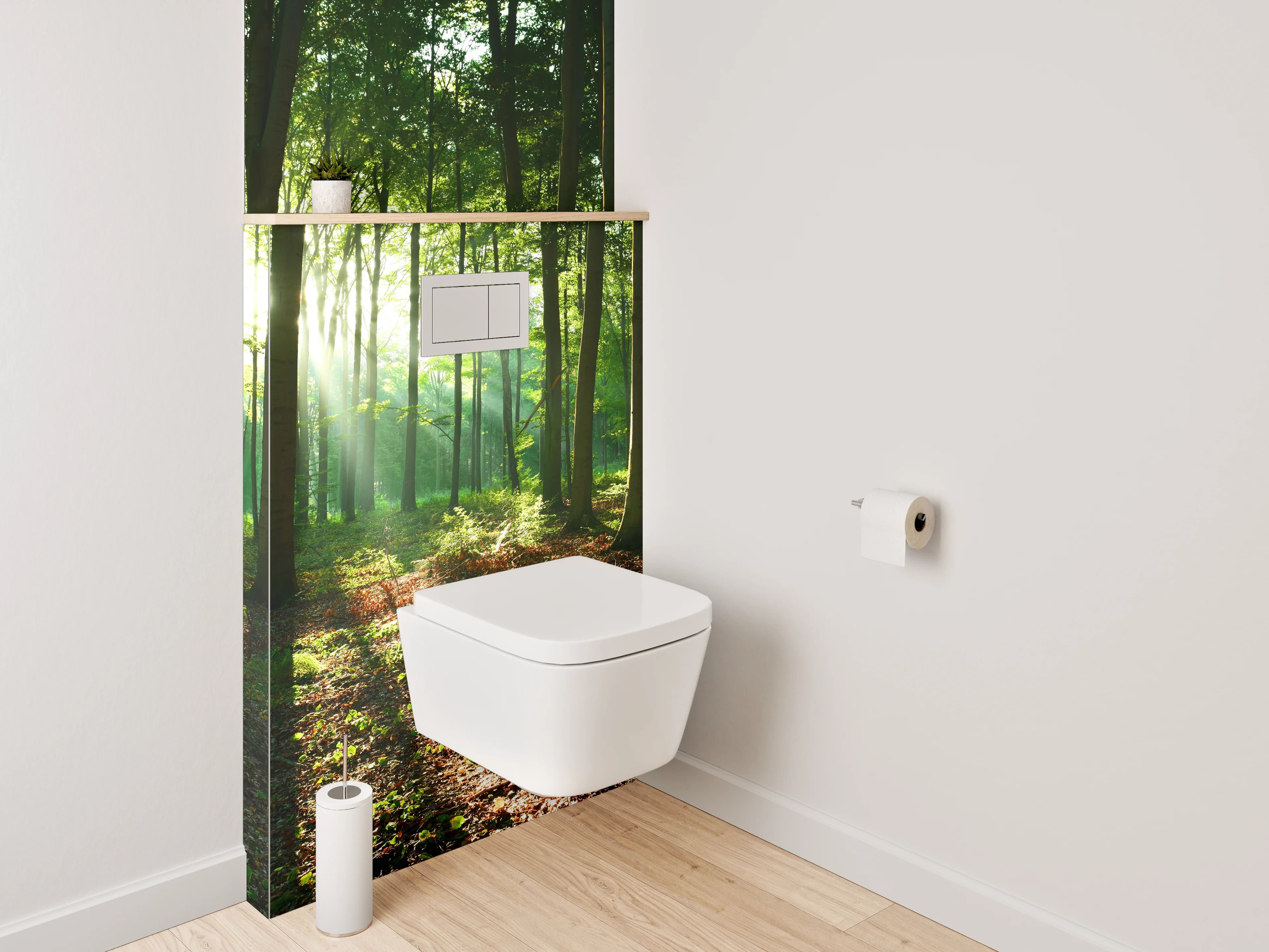 WC-Rückwand - Morgenlicht im grünen Wald