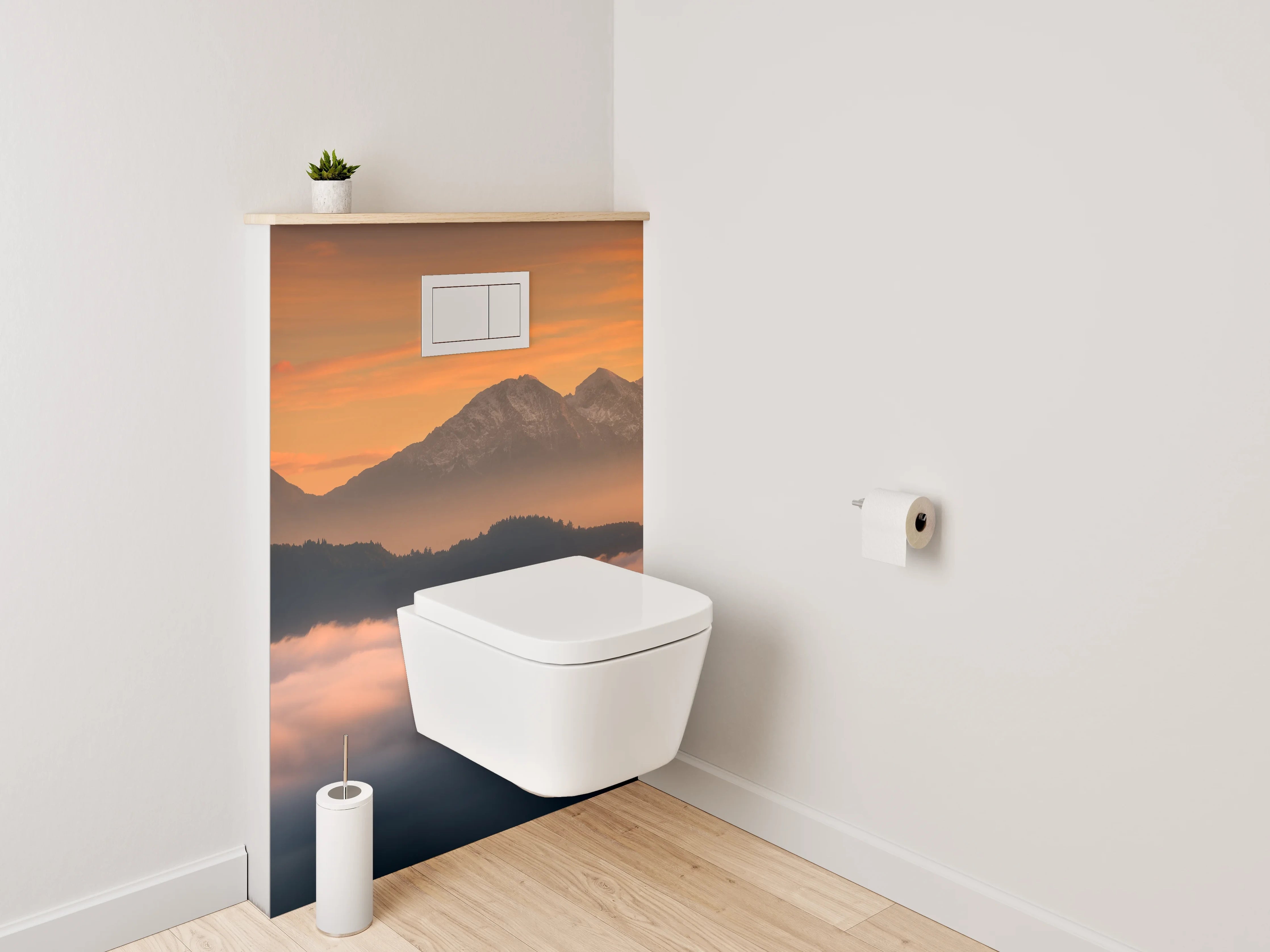 WC-Rückwand - Morgenstimmung Alpen Berge Nebel
