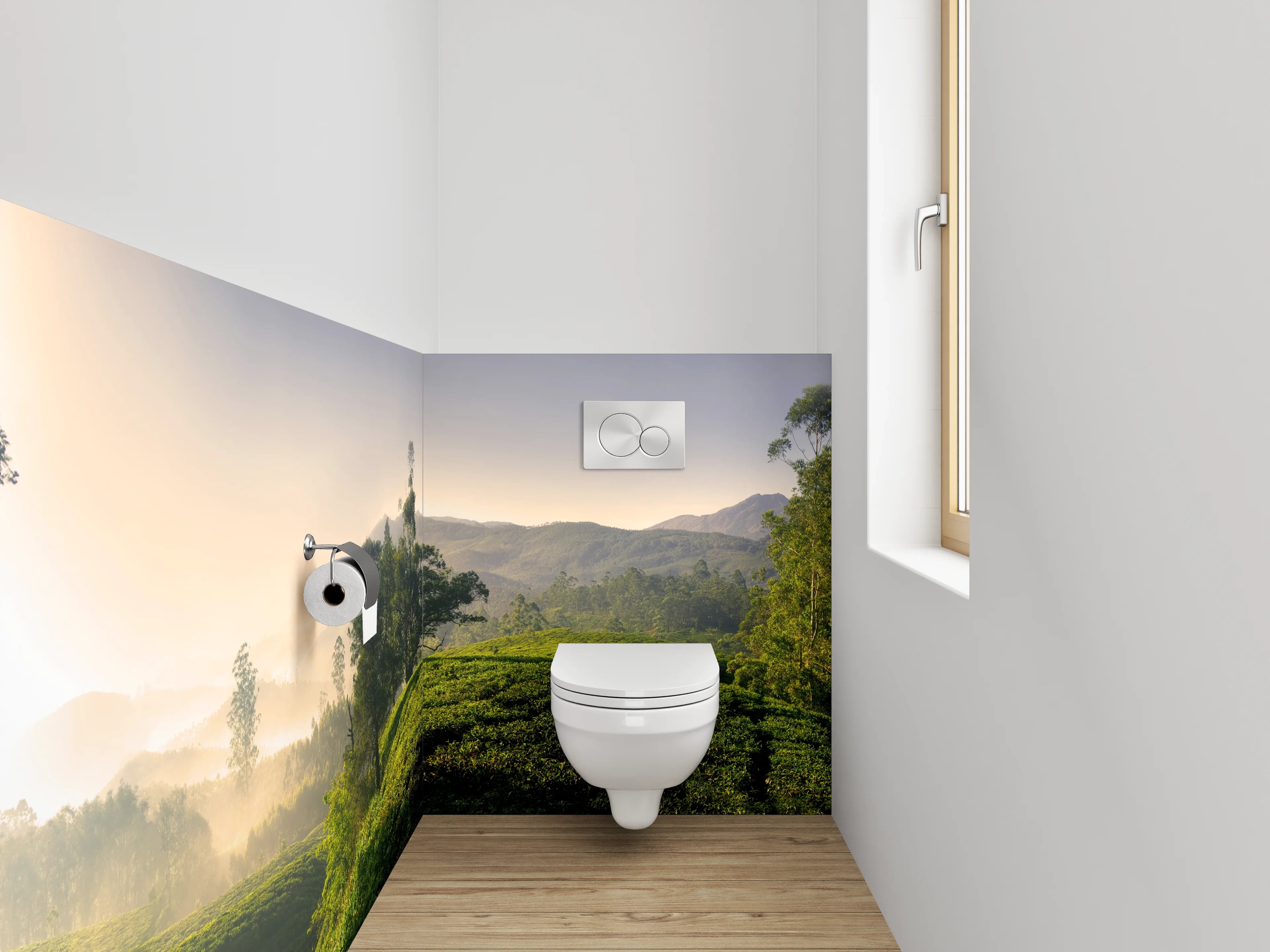 WC-Rückwand - Morgenstimmung Panorama Teeplantage