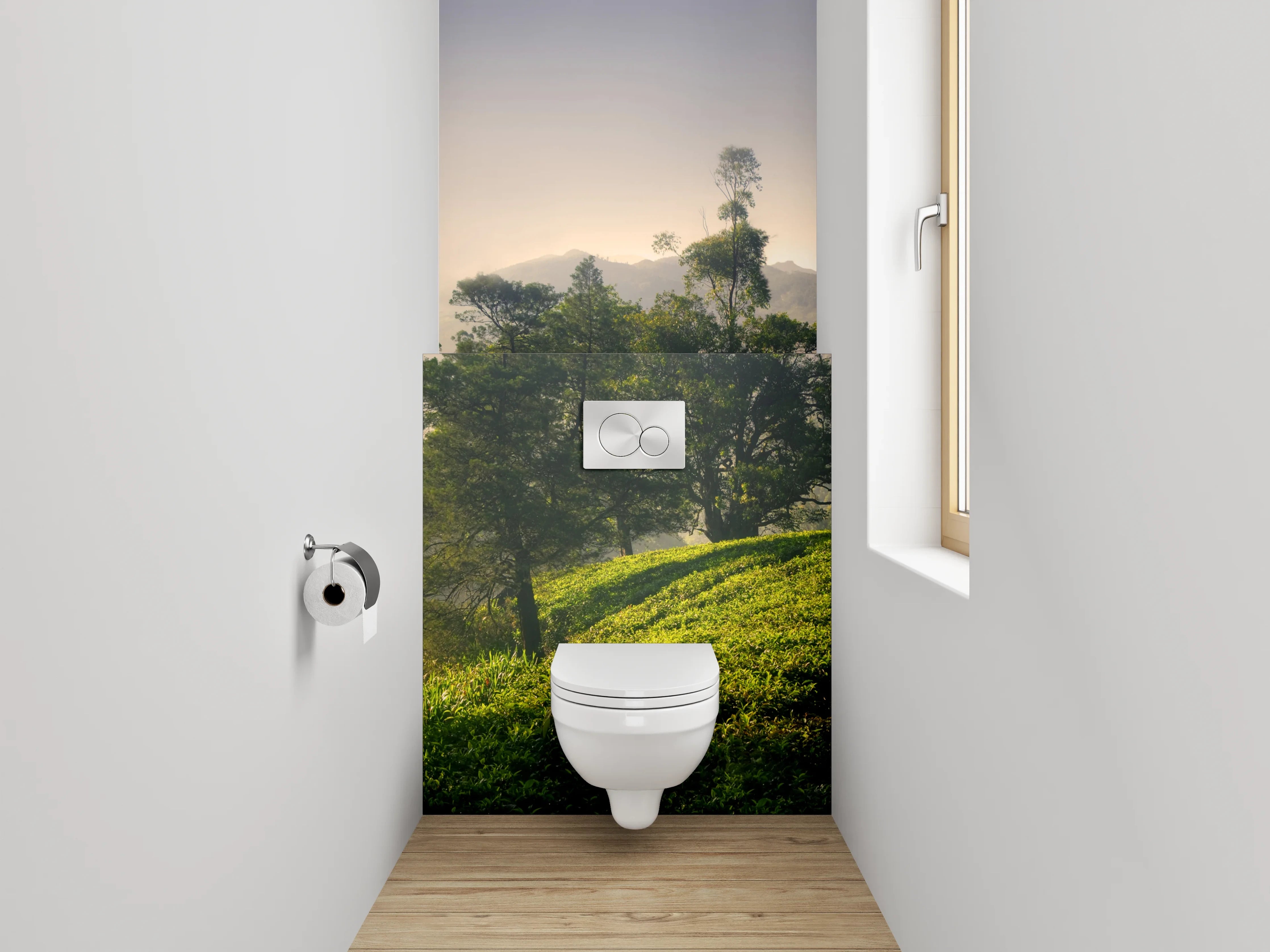 WC-Rückwand - Morgenstimmung Panorama Teeplantage