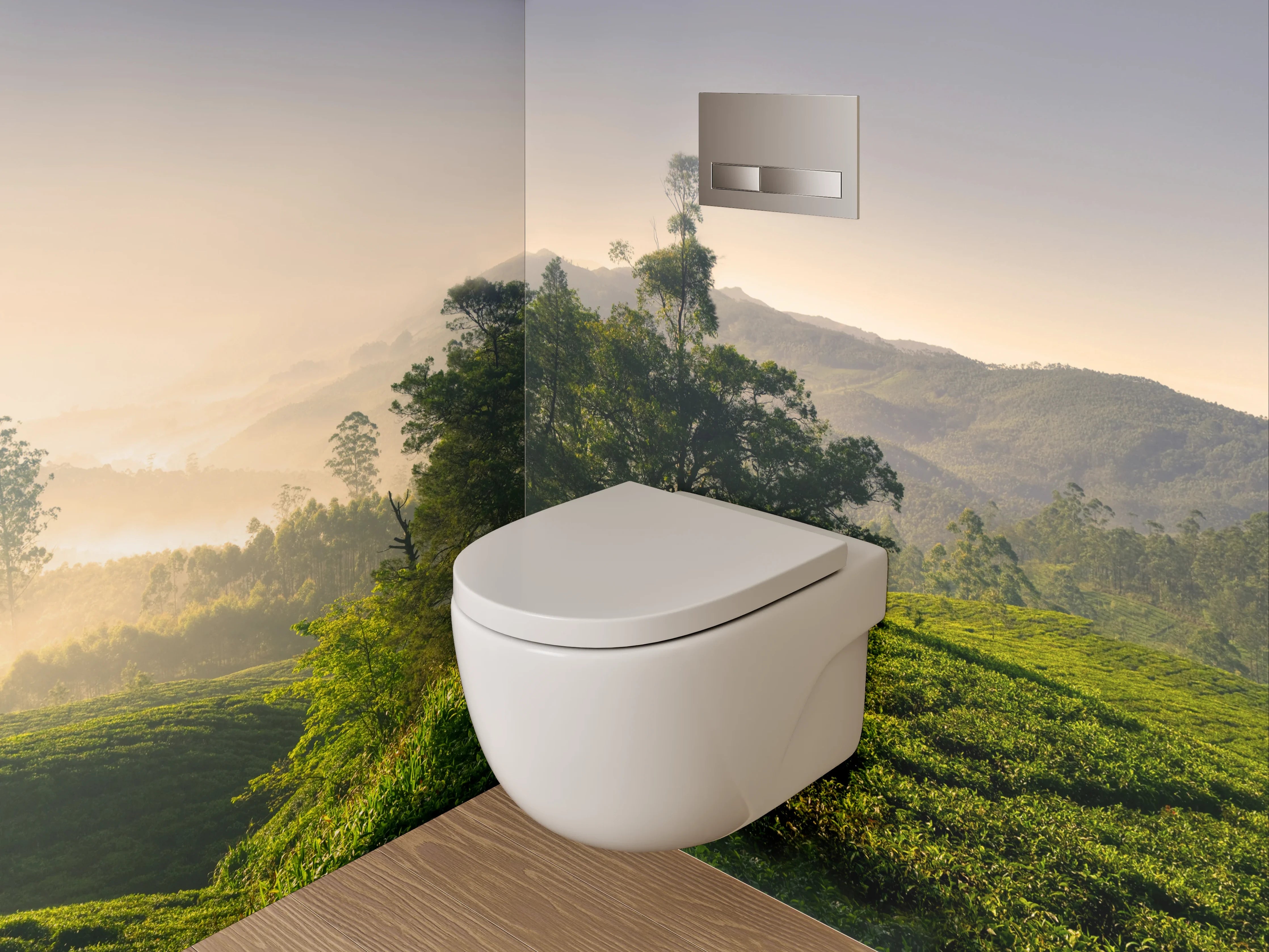 WC-Rückwand - Morgenstimmung Panorama Teeplantage