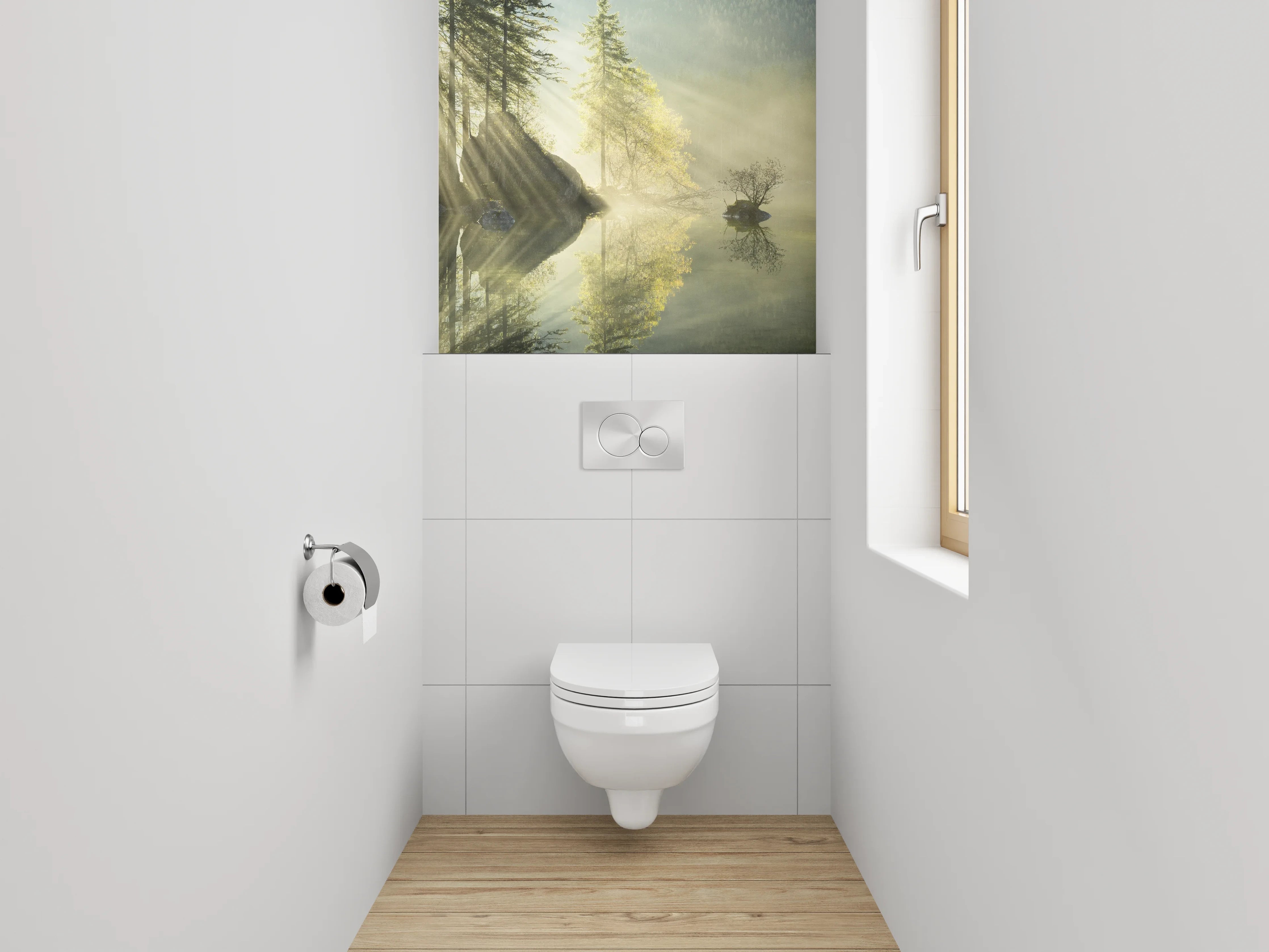 WC-Rückwand - Morgenstimmung am stillen See