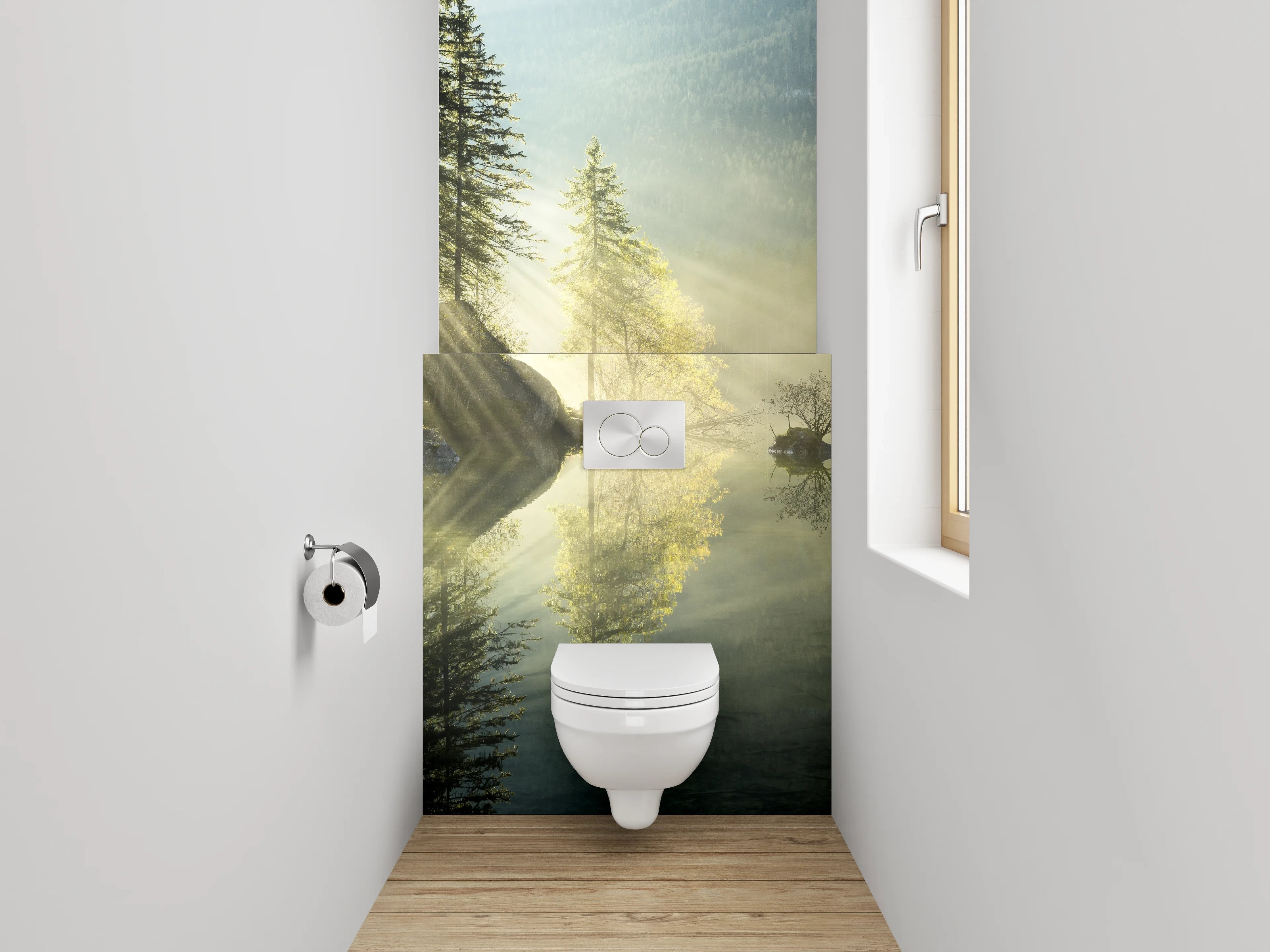 WC-Rückwand - Morgenstimmung am stillen See