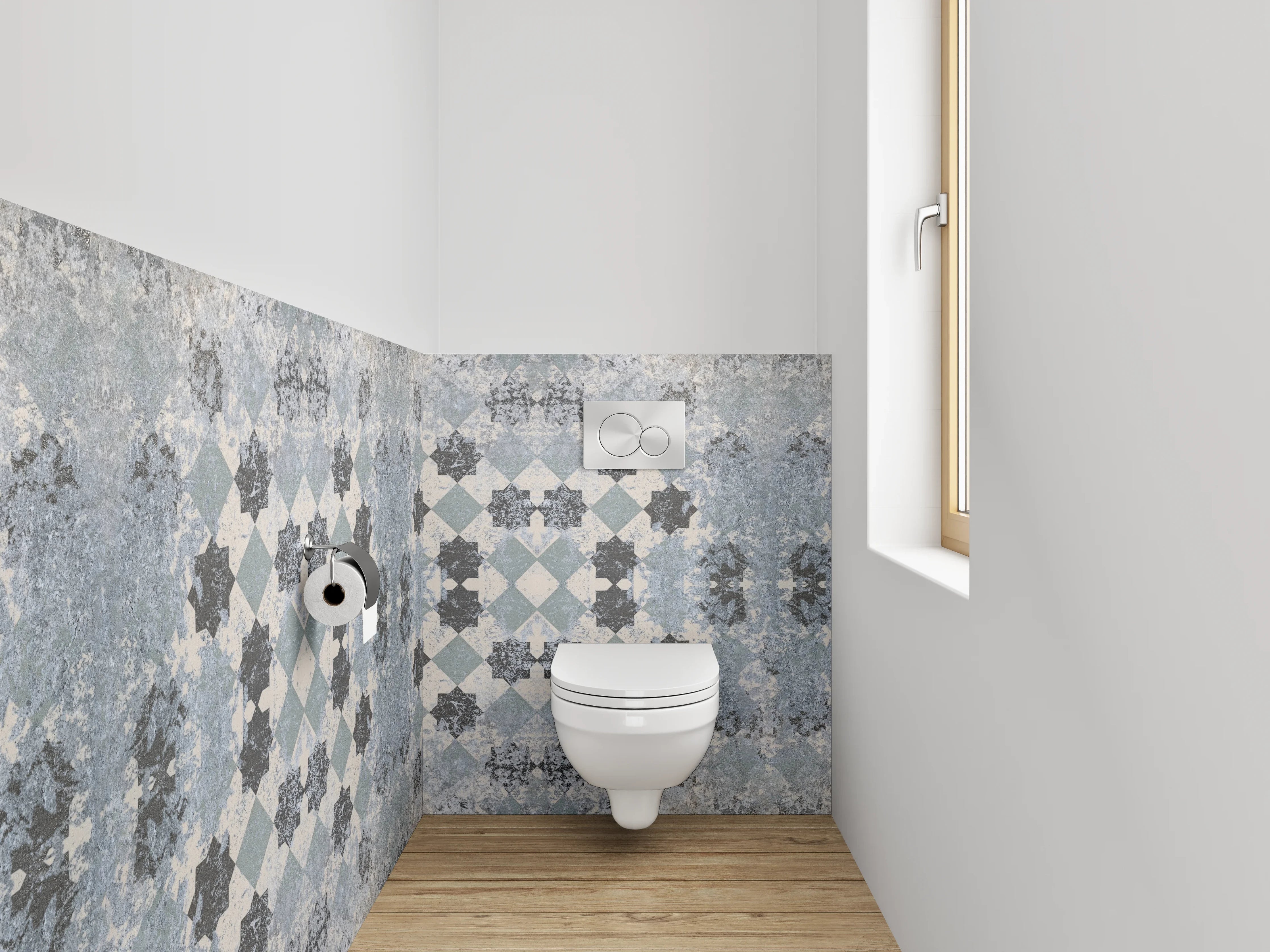 WC-Rückwand - Mosaik Fliesenmuster in Grau und Weiß