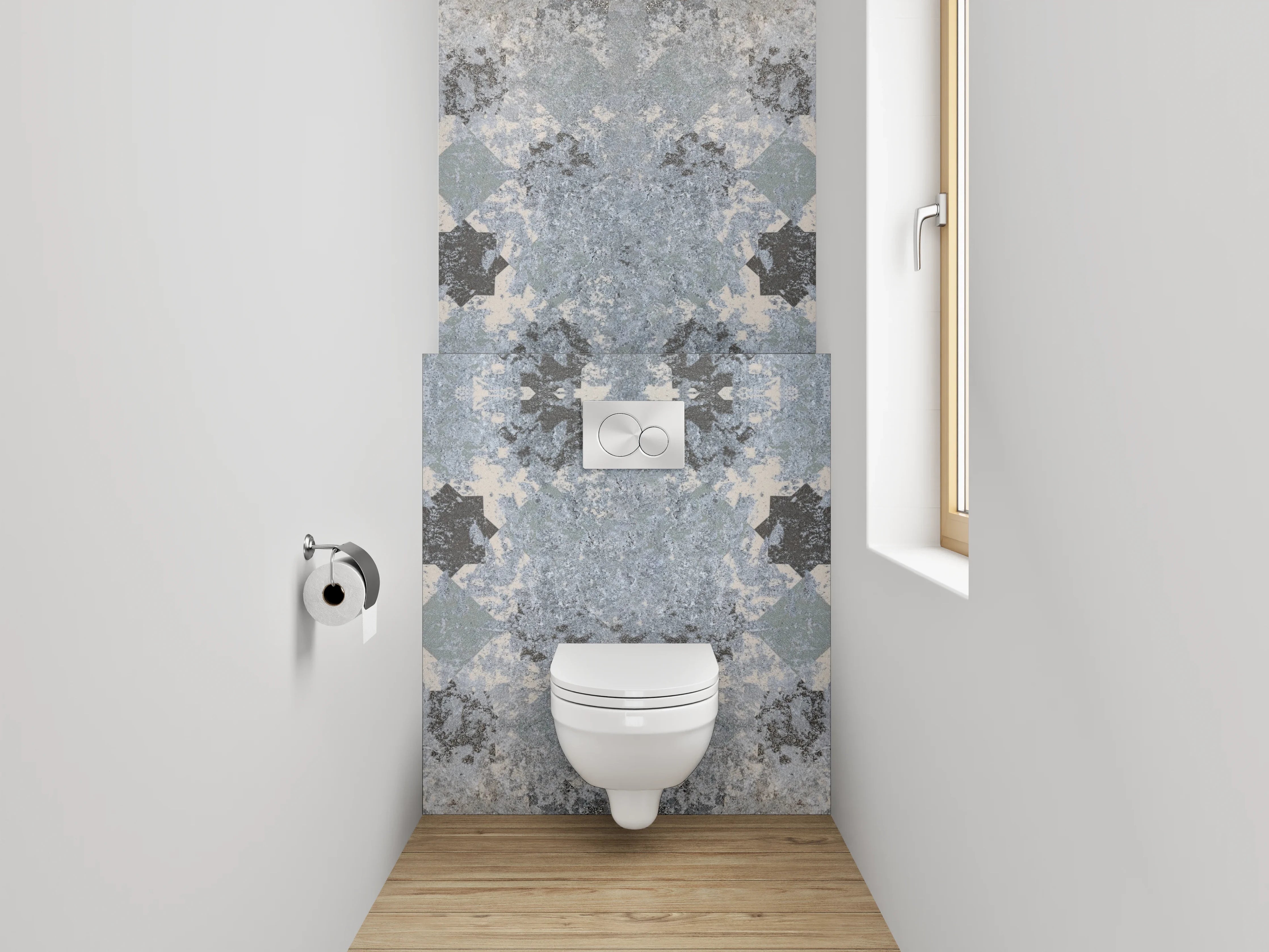 WC-Rückwand - Mosaik Fliesenmuster in Grau und Weiß