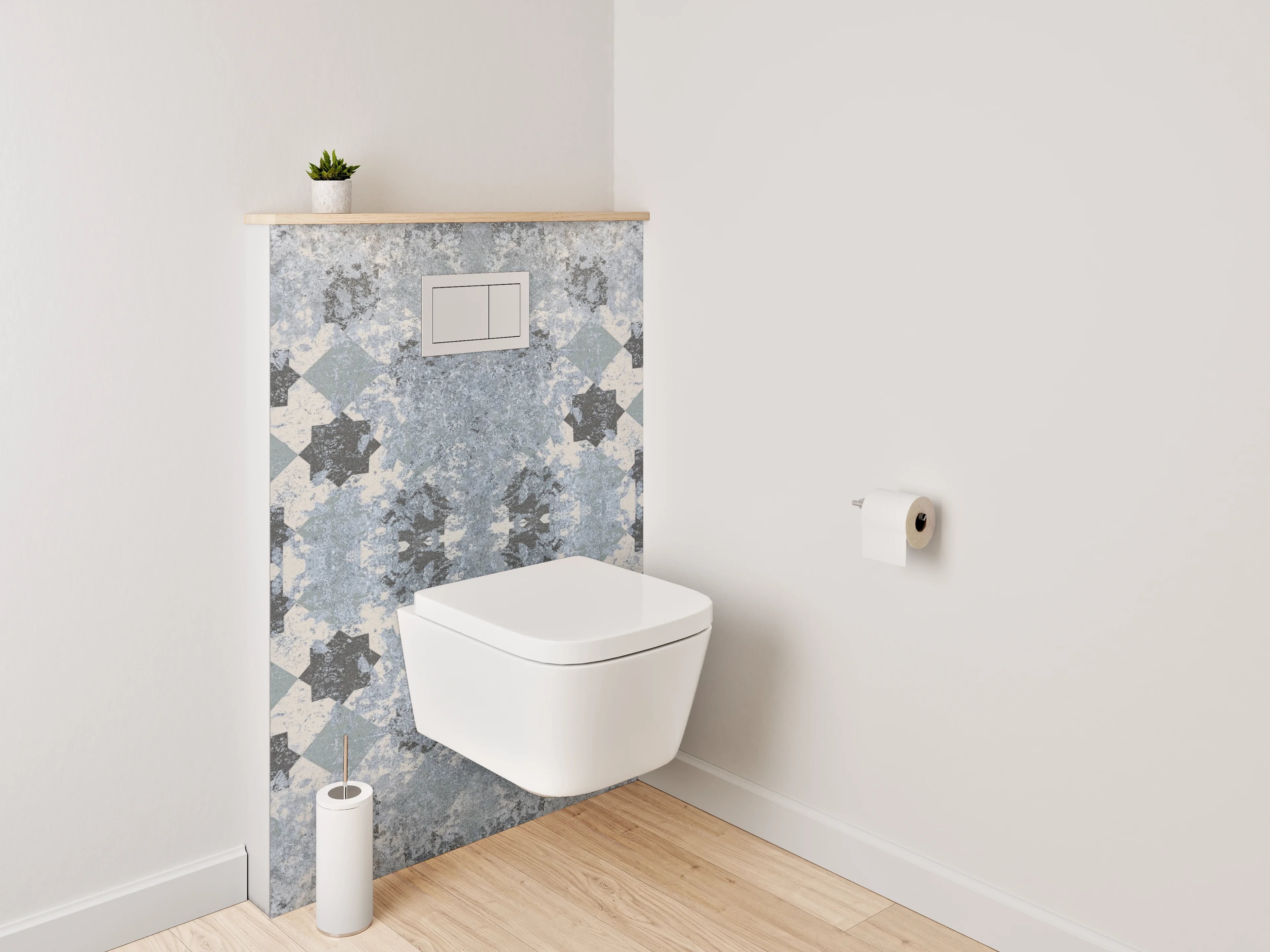 WC-Rückwand - Mosaik Fliesenmuster in Grau und Weiß