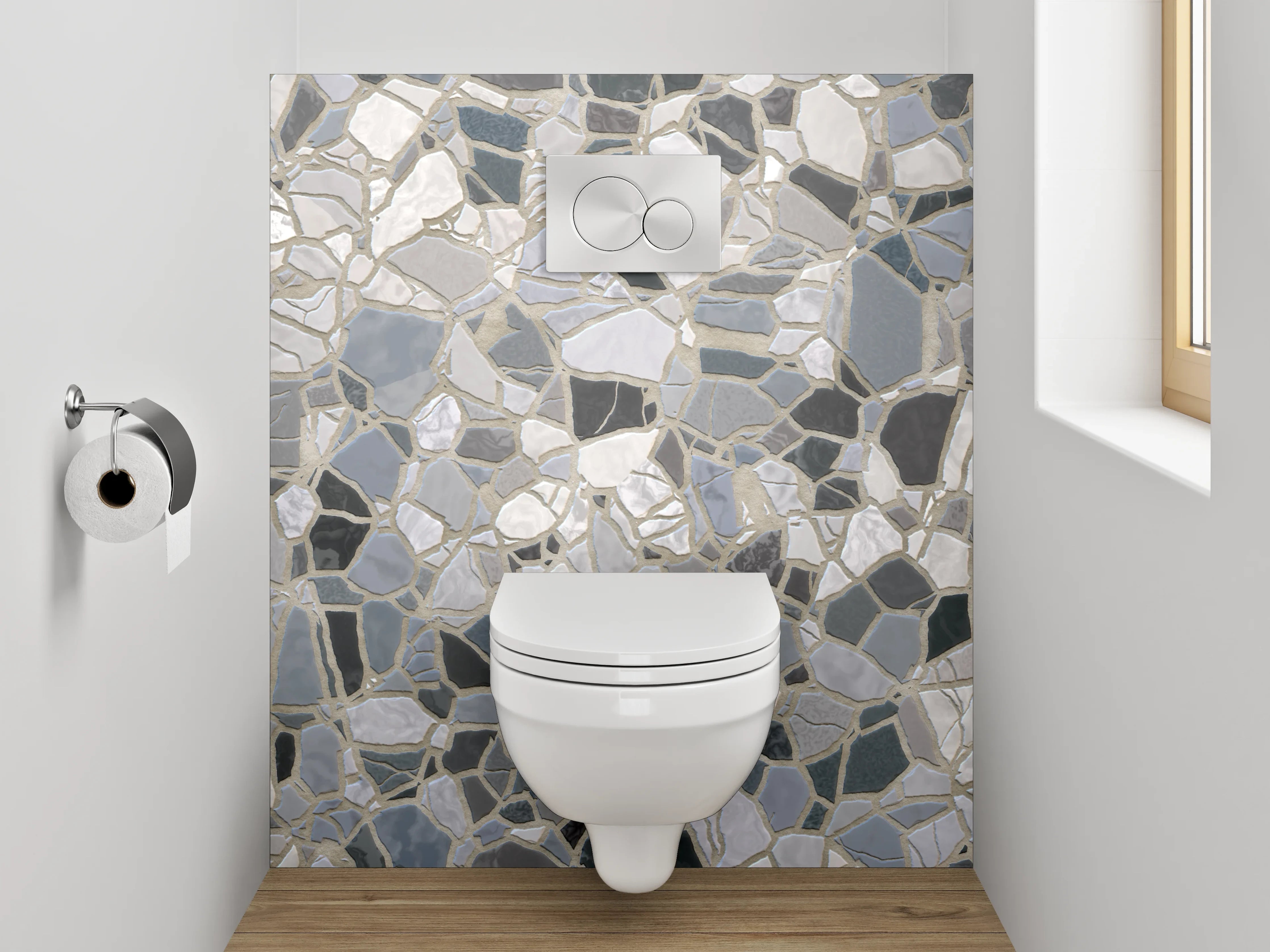 WC-Rückwand - Mosaik Fliesenoptik in Weiß und Grau