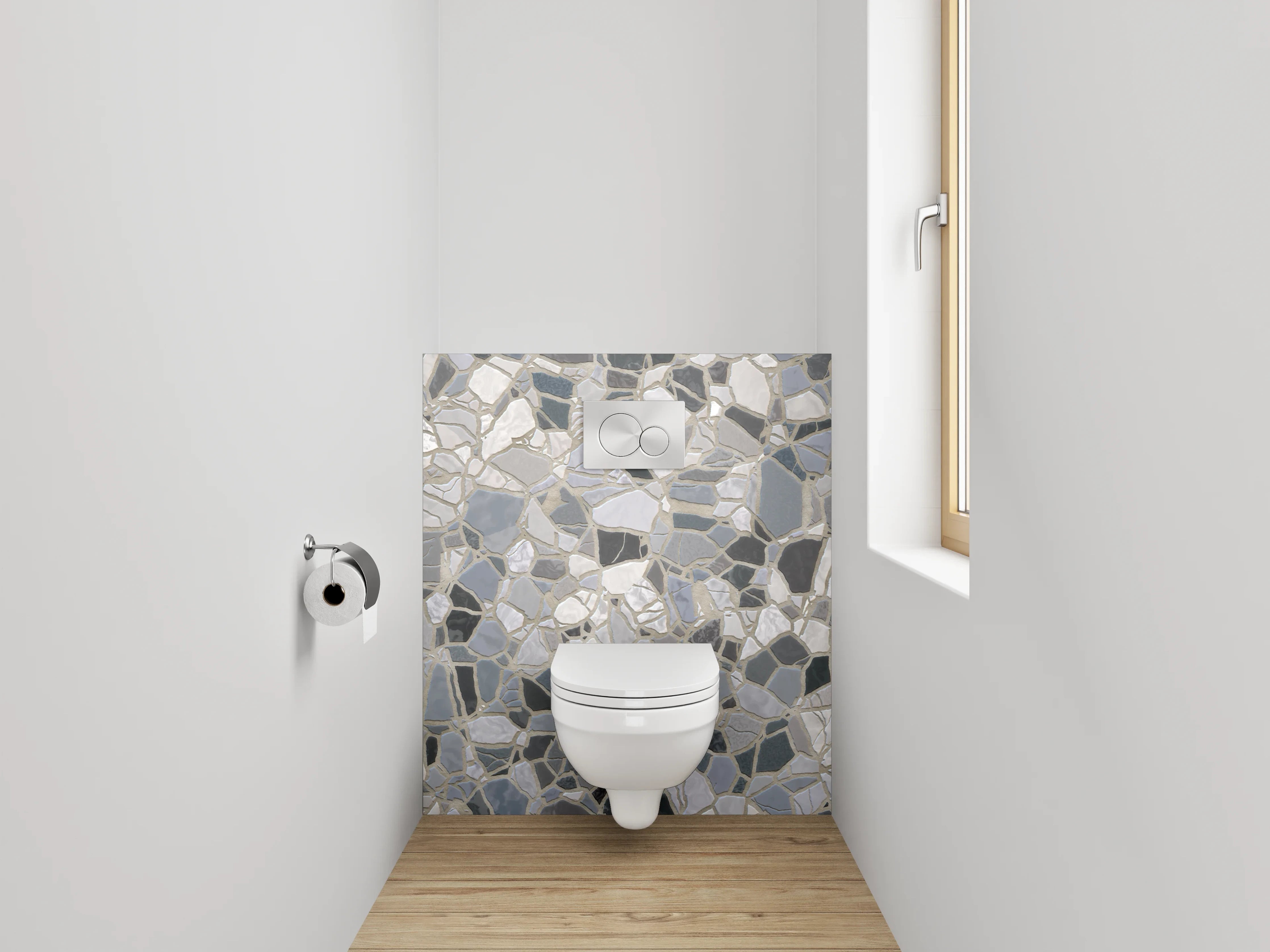 WC-Rückwand - Mosaik Fliesenoptik in Weiß und Grau