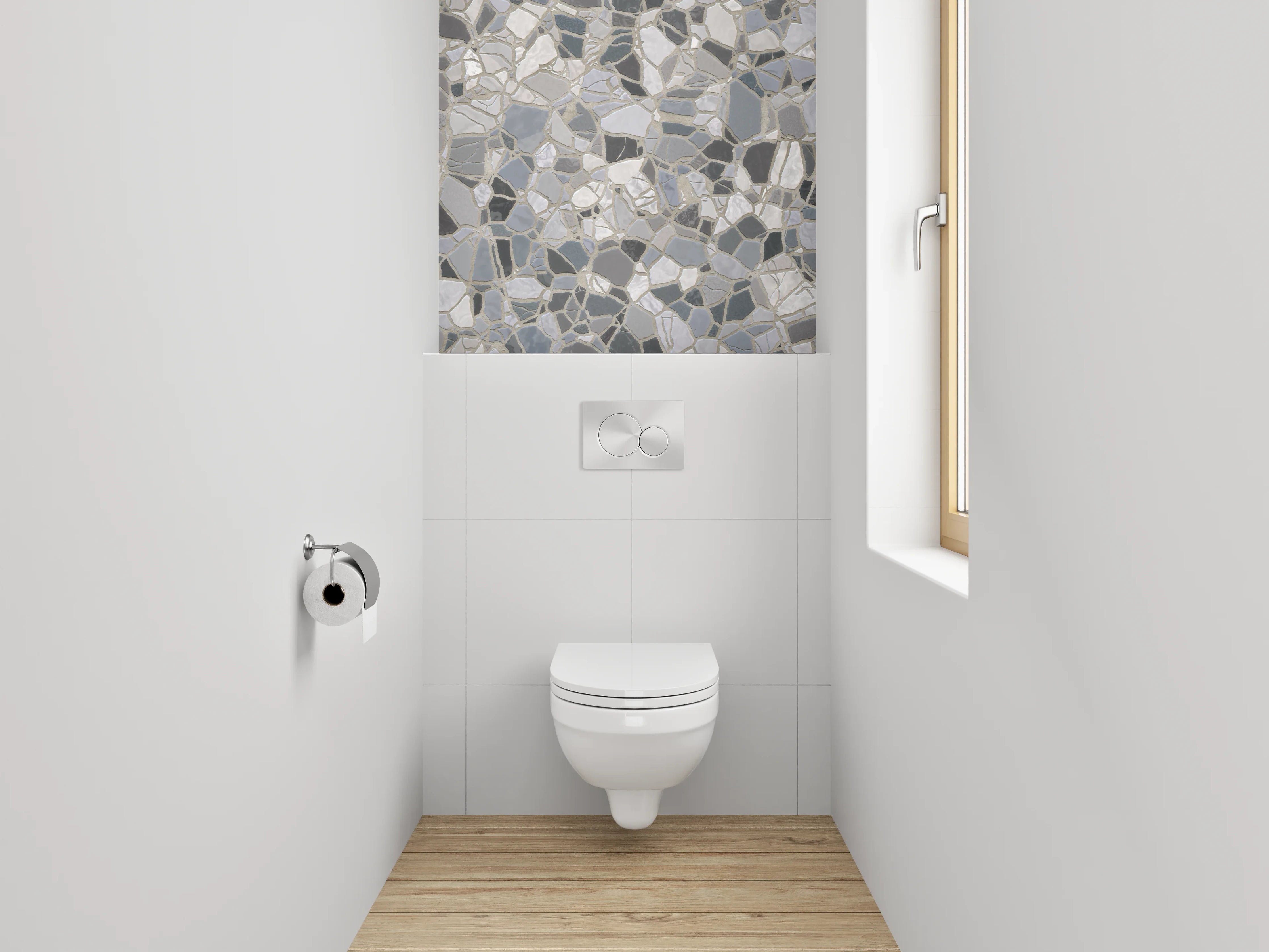 WC-Rückwand - Mosaik Fliesenoptik in Weiß und Grau