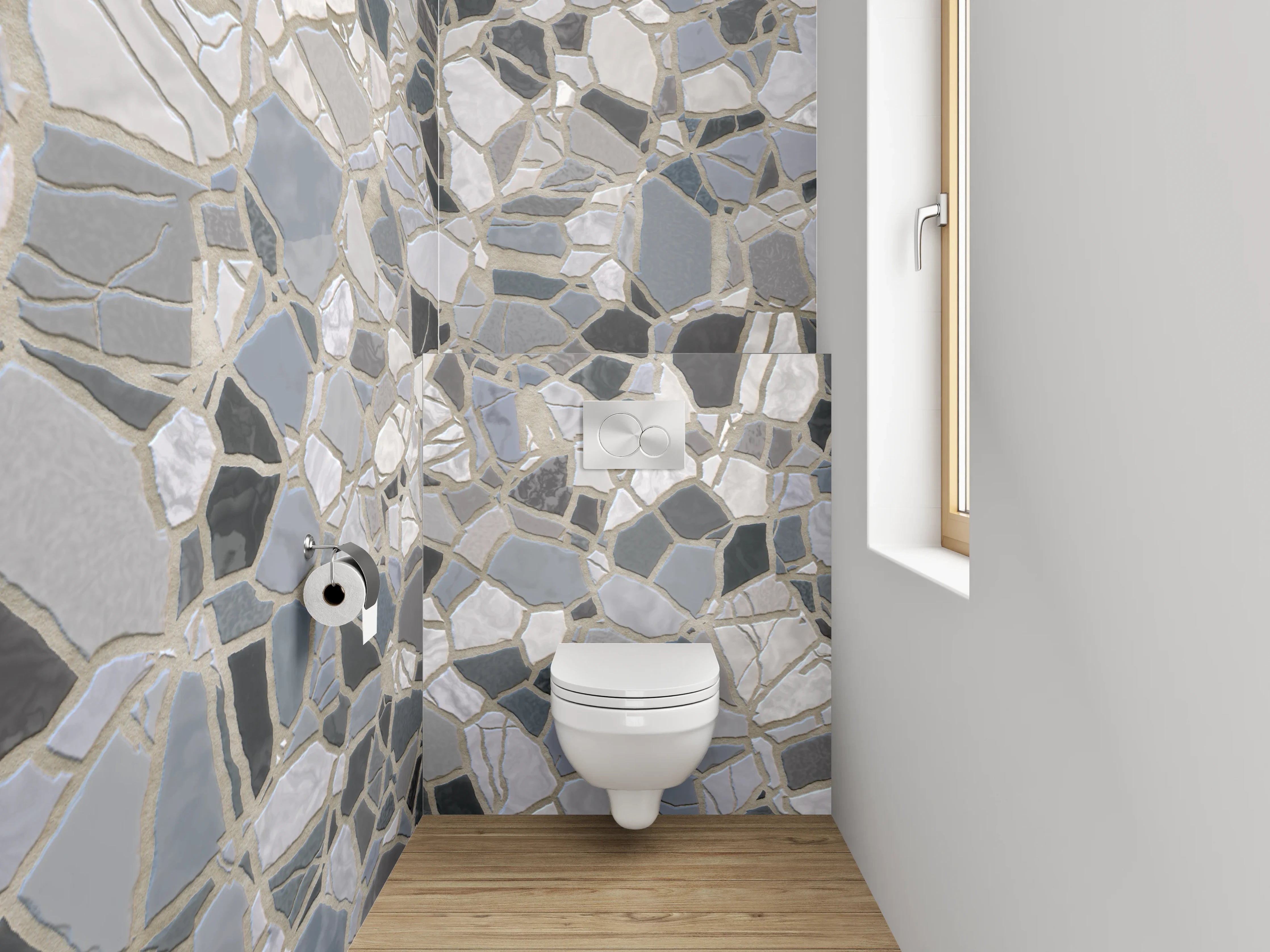 WC-Rückwand - Mosaik Fliesenoptik in Weiß und Grau
