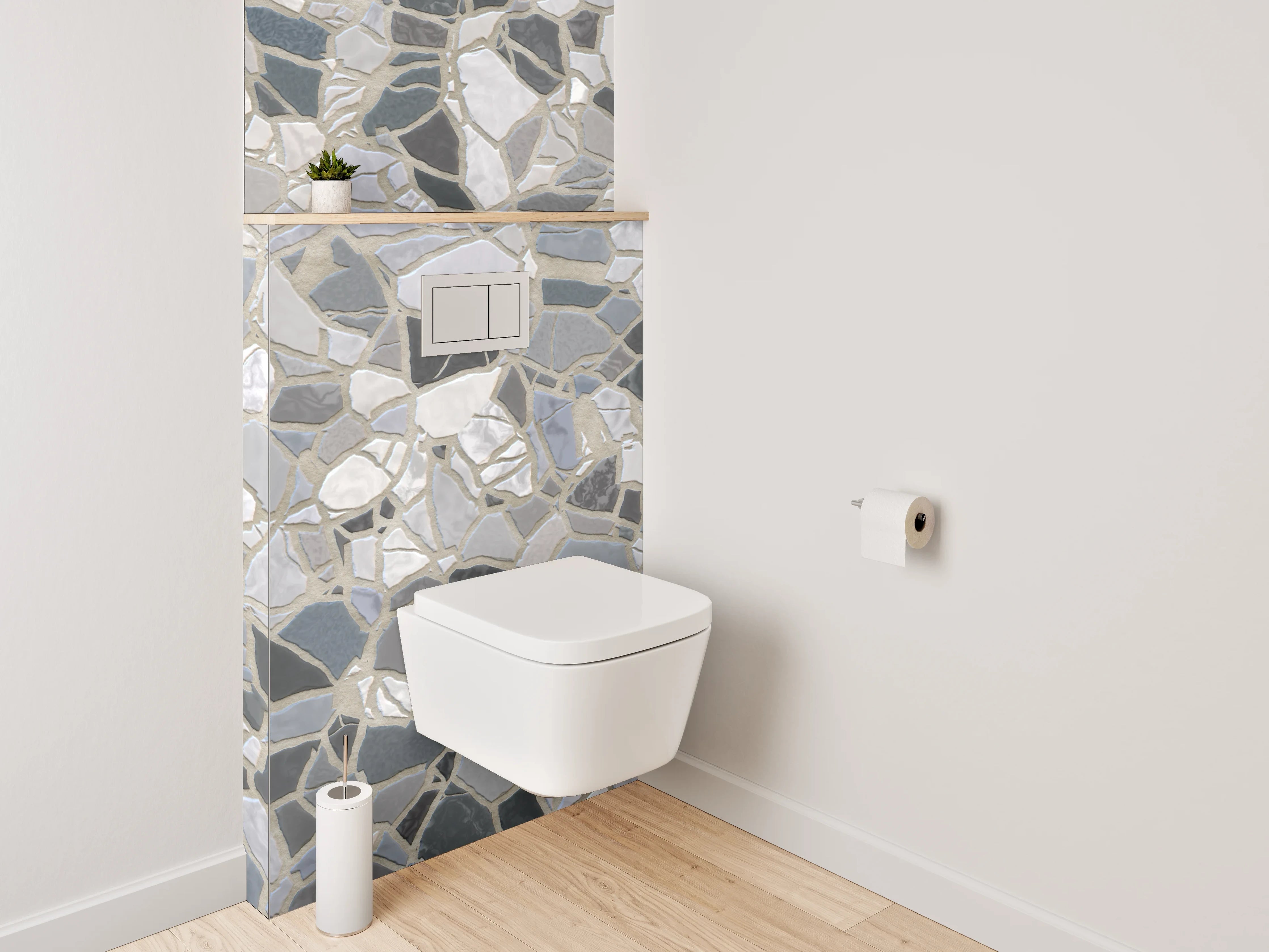WC-Rückwand - Mosaik Fliesenoptik in Weiß und Grau