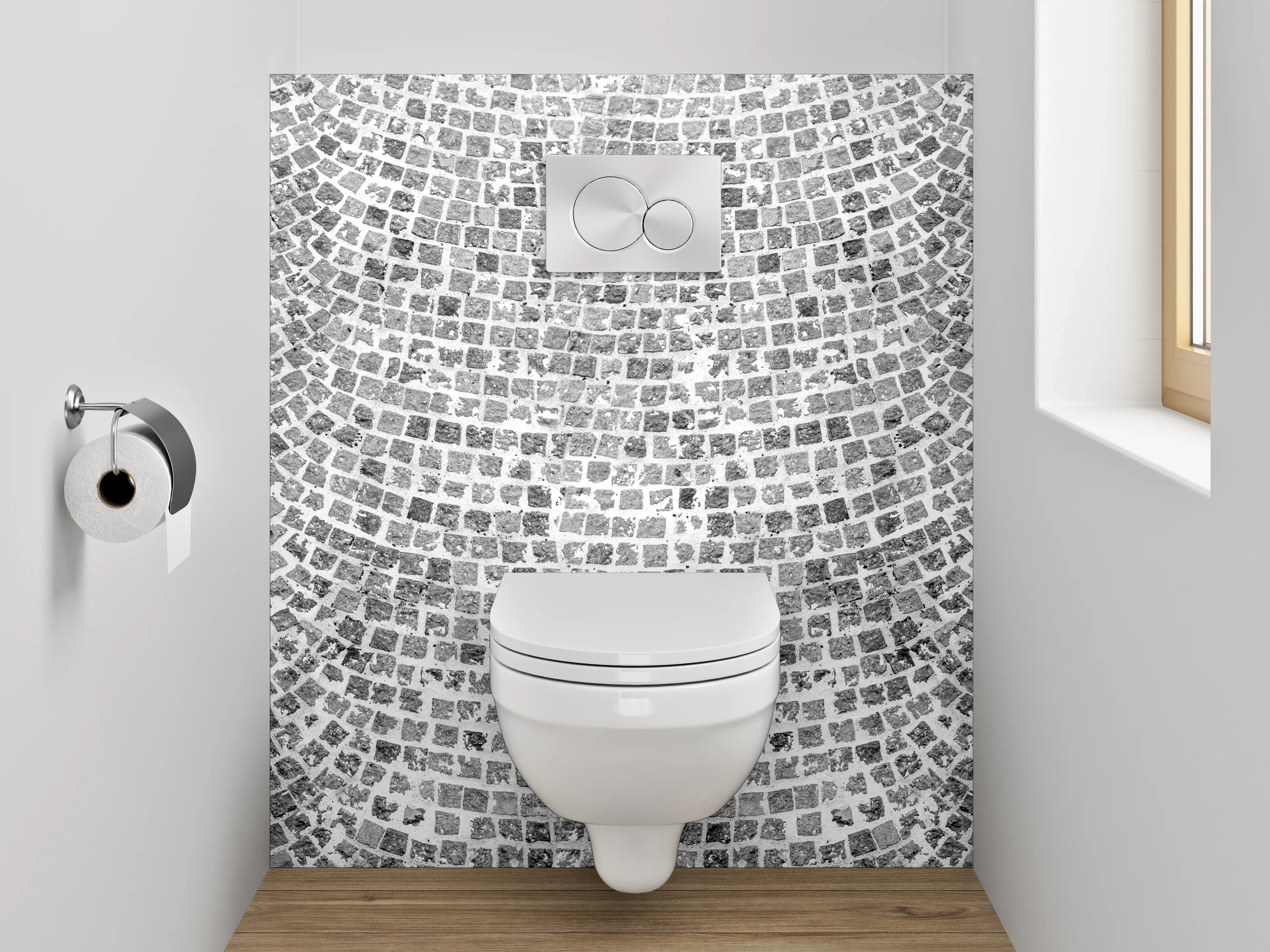 WC-Rückwand - Mosaik Steinmuster in Schwarz-Weiß Optik