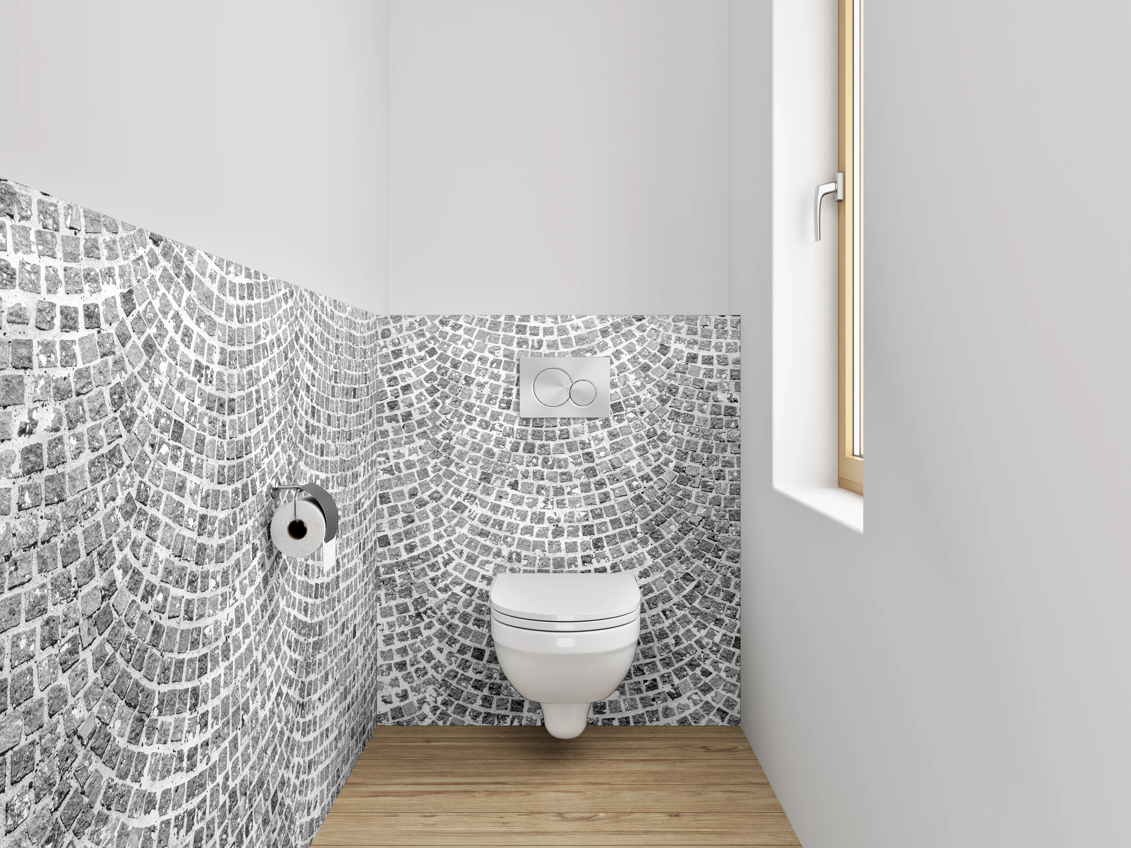 WC-Rückwand - Mosaik Steinmuster in Schwarz-Weiß Optik