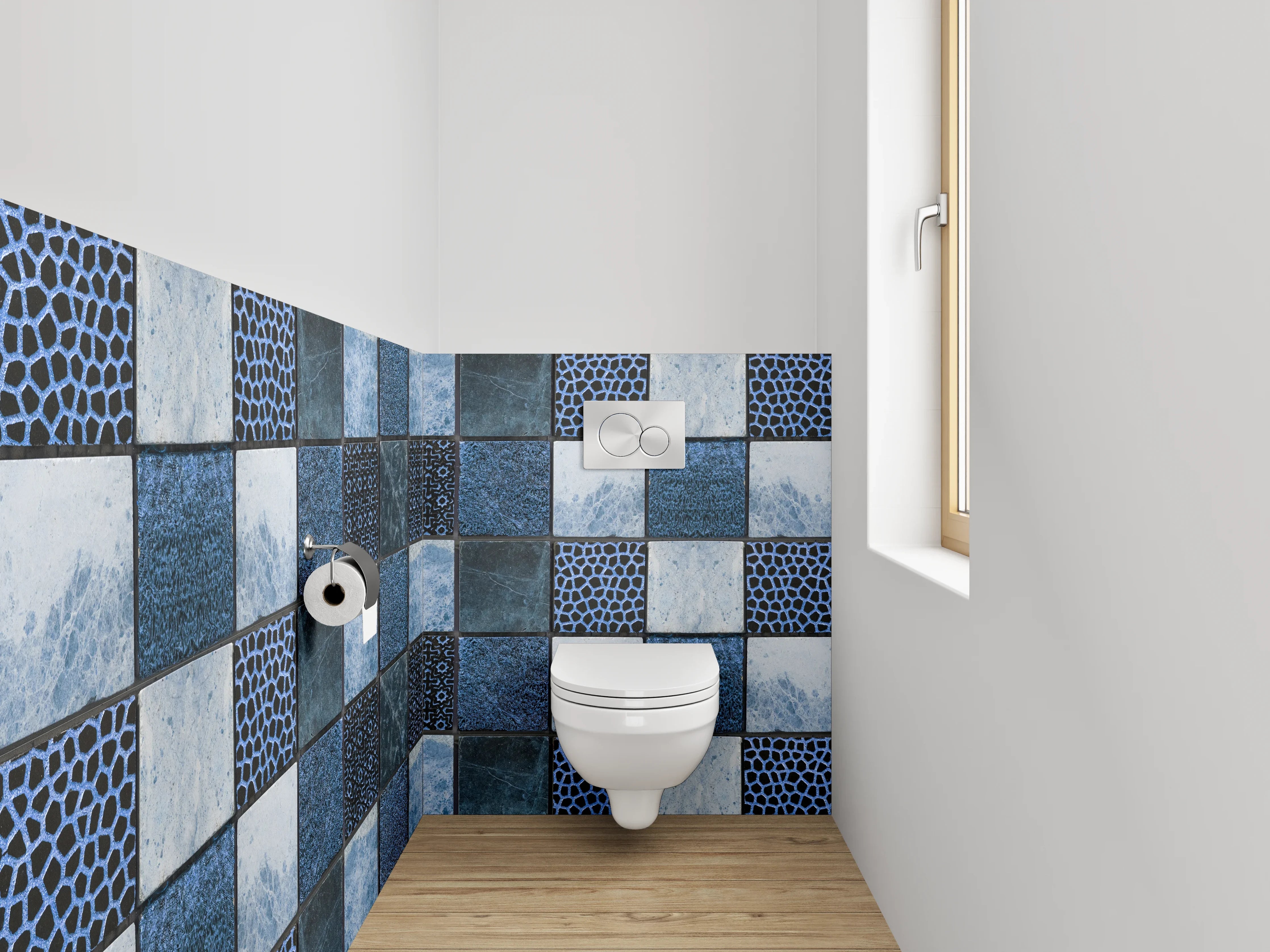 WC-Rückwand - Mosaik in Blau: Fliesenmuster modern