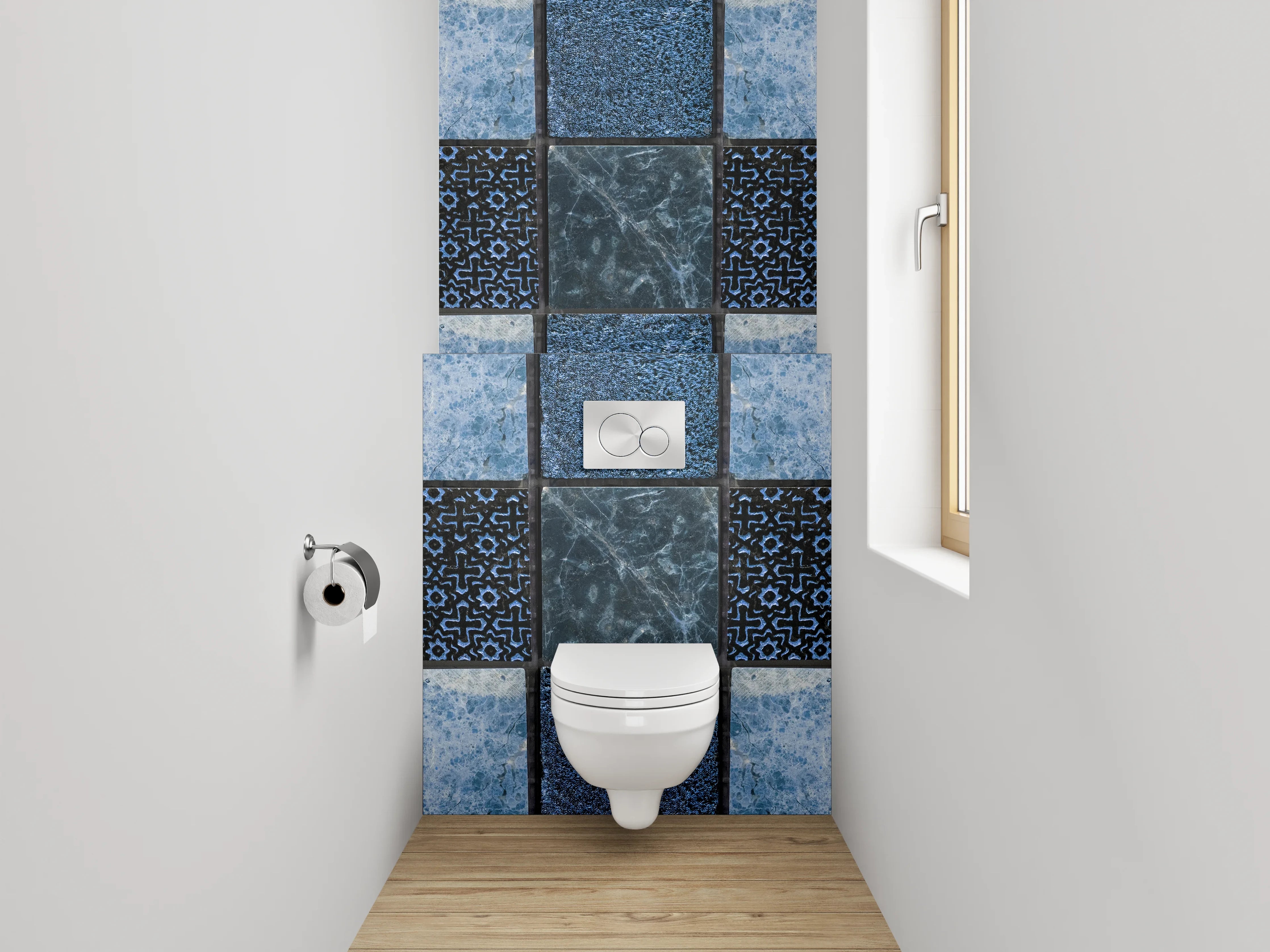 WC-Rückwand - Mosaik in Blau: Fliesenmuster modern