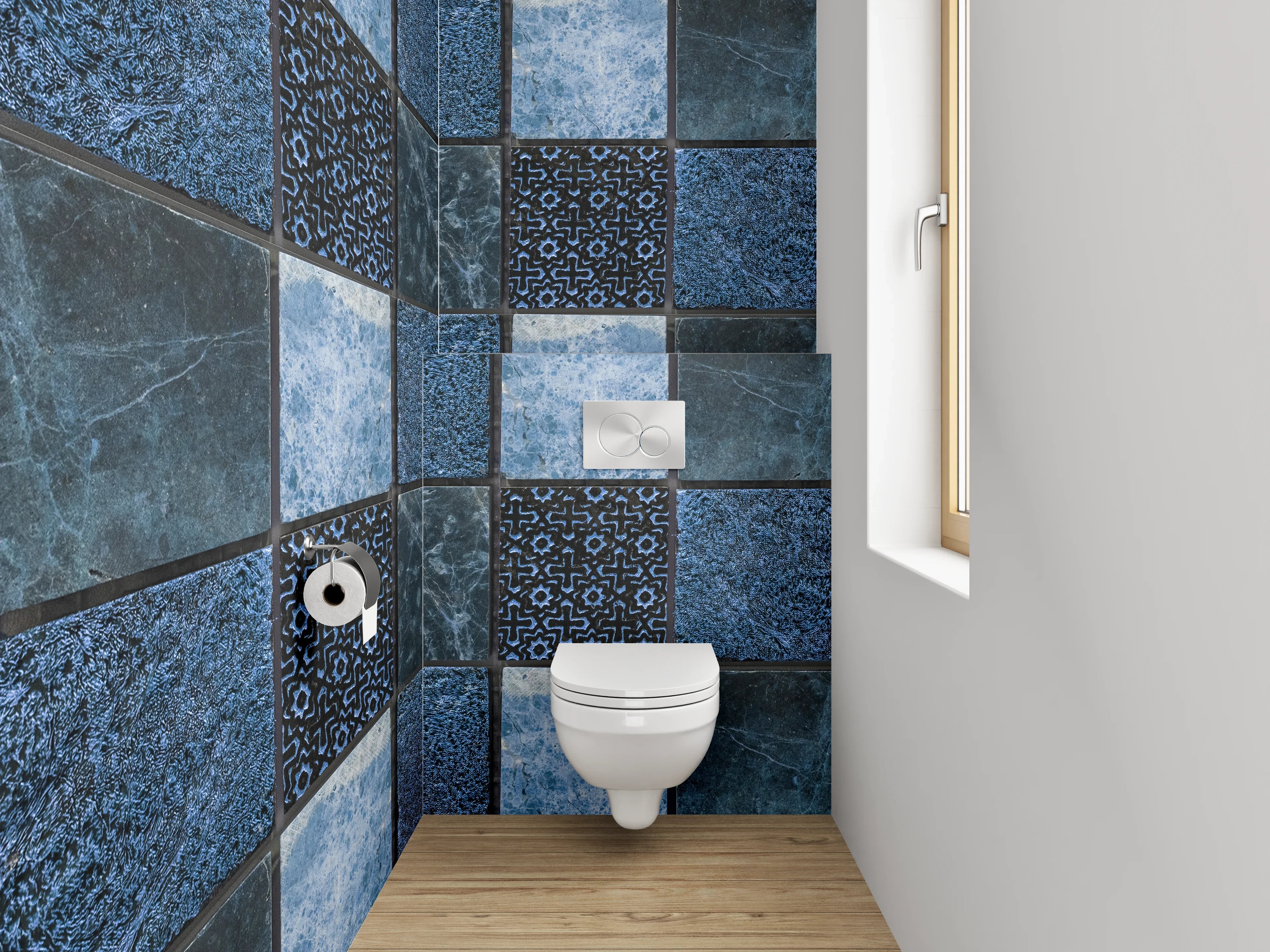 WC-Rückwand - Mosaik in Blau: Fliesenmuster modern