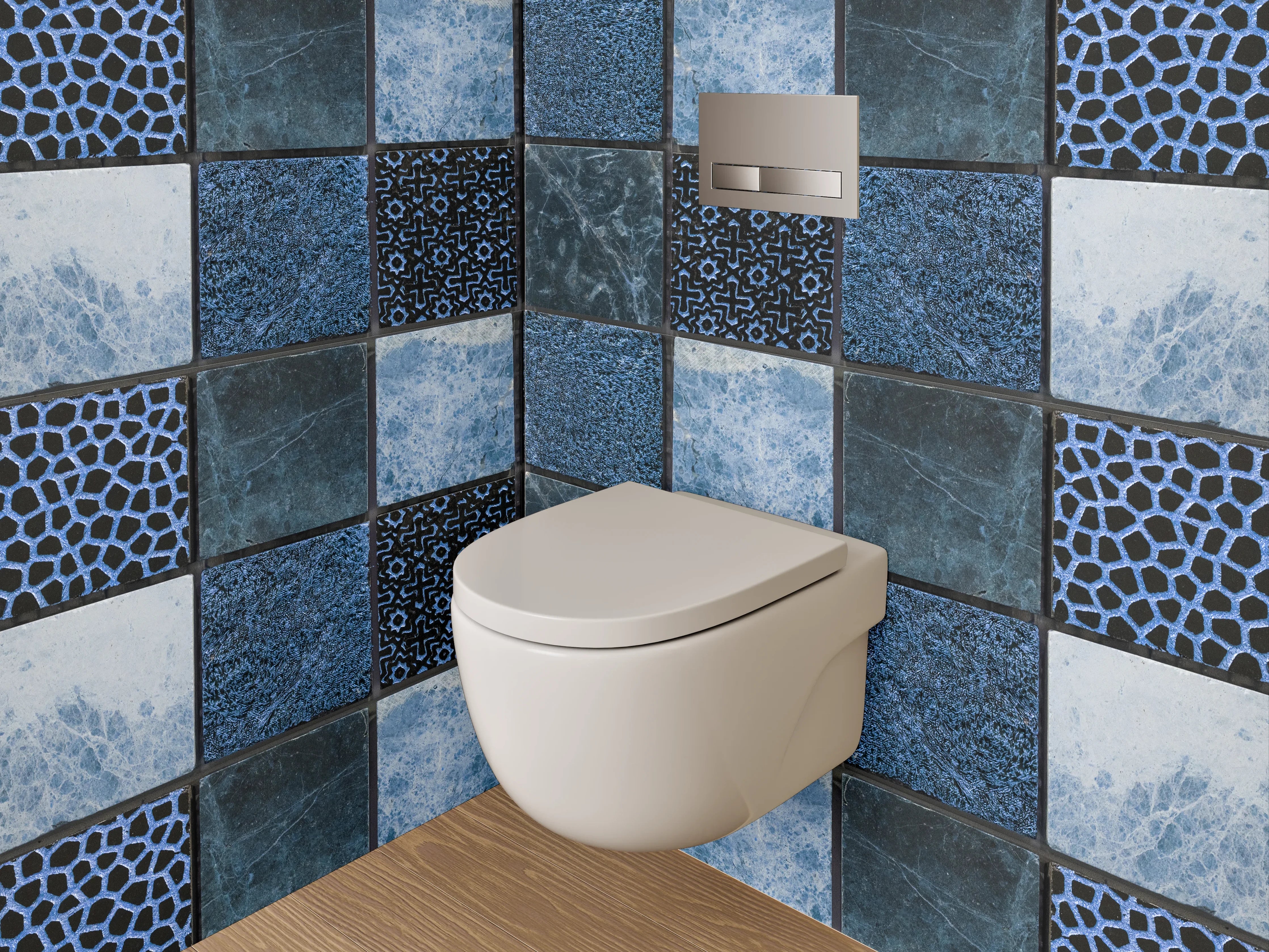 WC-Rückwand - Mosaik in Blau: Fliesenmuster modern