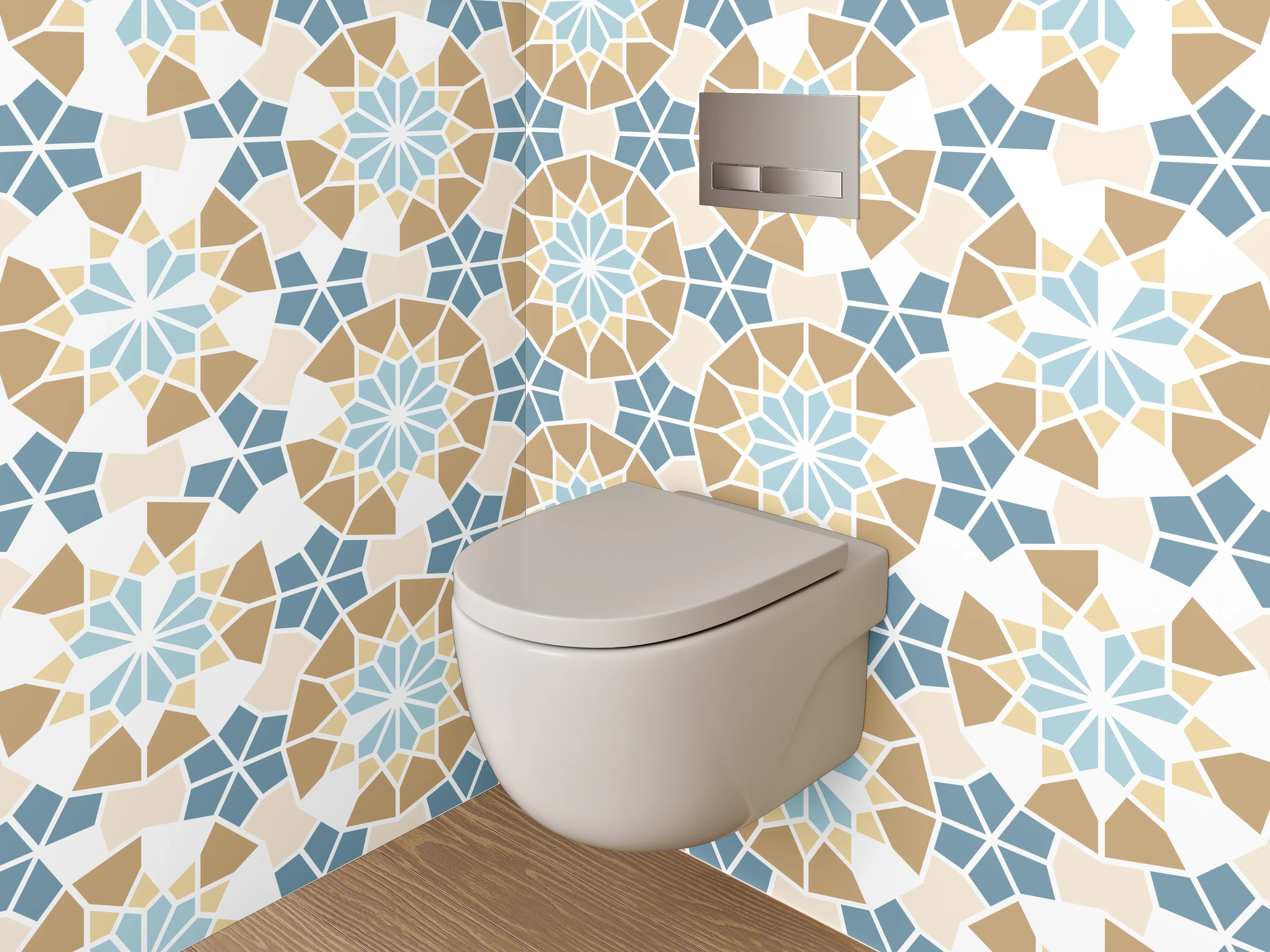 WC-Rückwand - Mosaikdesign Blau-Grau mit Weißakzenten