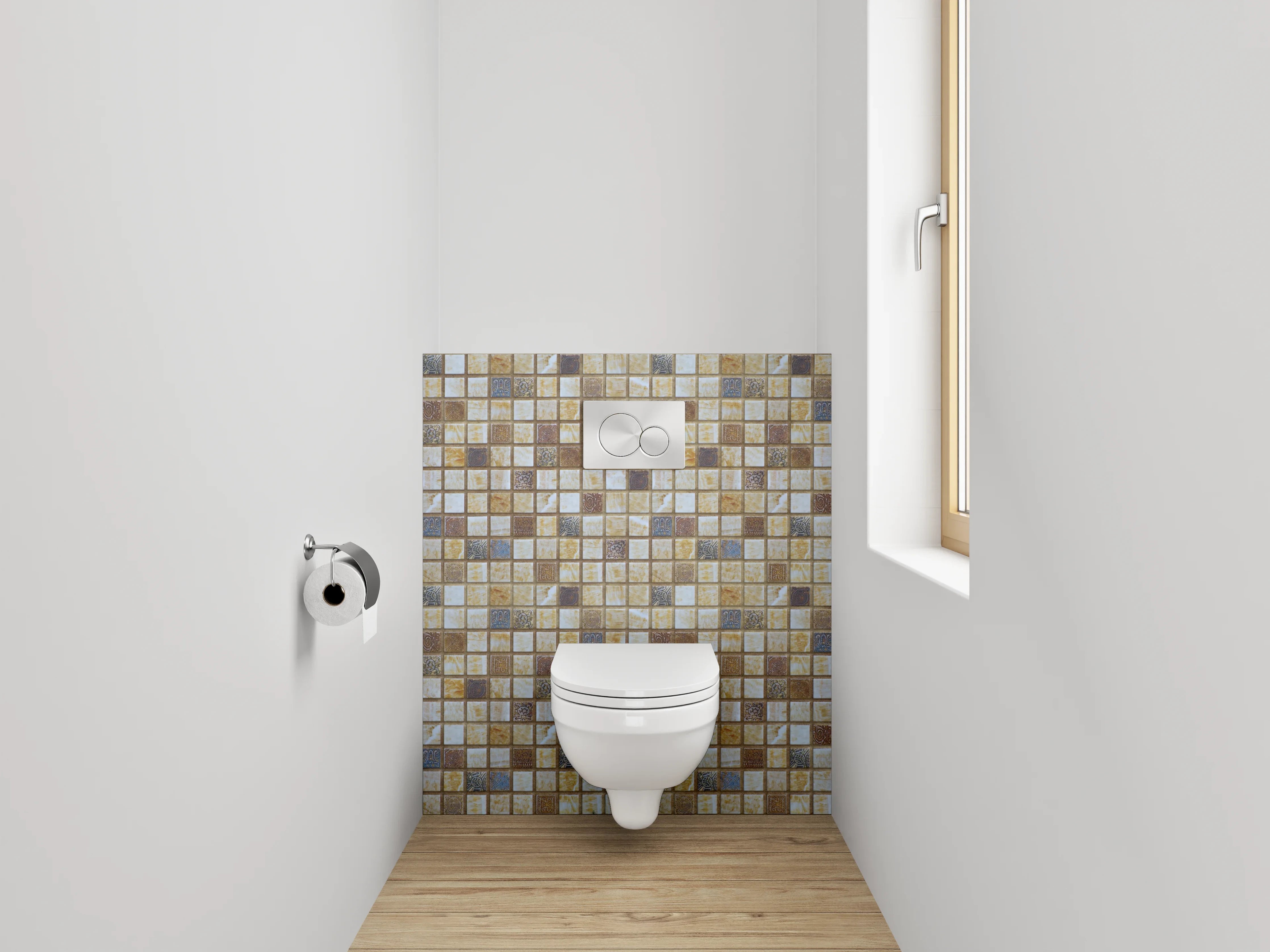 WC-Rückwand - Mosaikfliesen Mix Beige Braun Blau