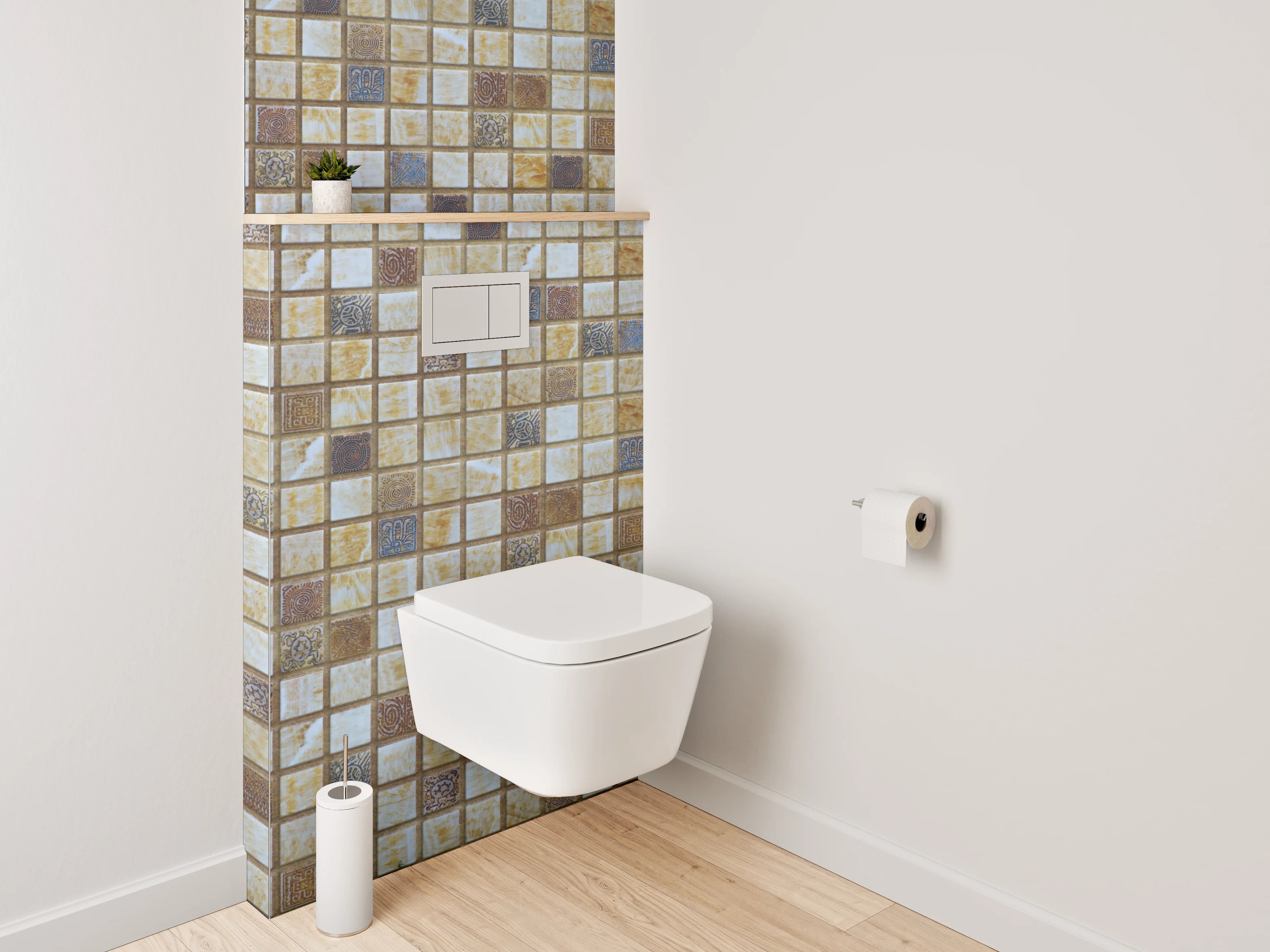 WC-Rückwand - Mosaikfliesen Mix Beige Braun Blau