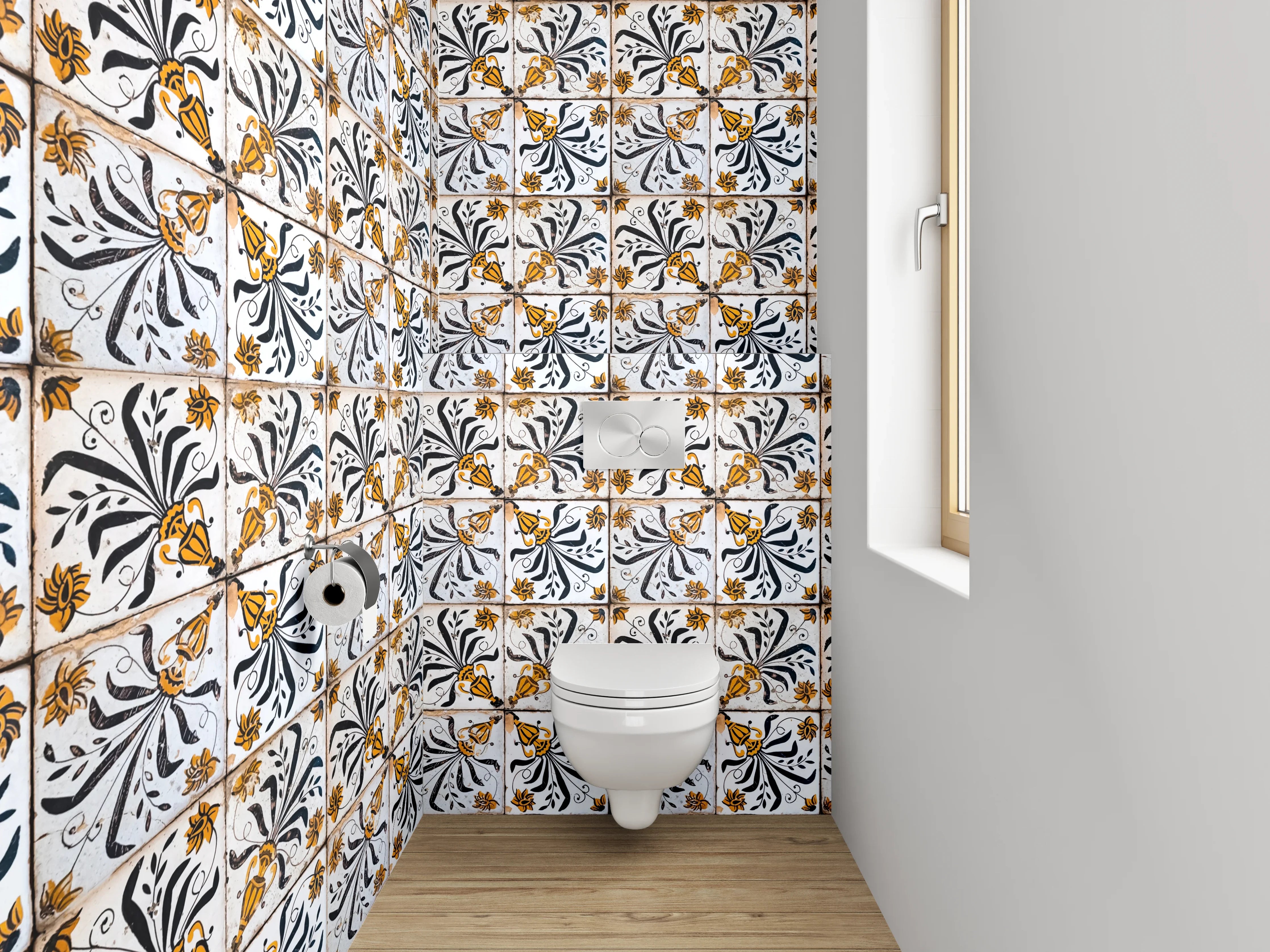 WC-Rückwand - Mosaikfliesen Muster Schwarz Weiß Gold