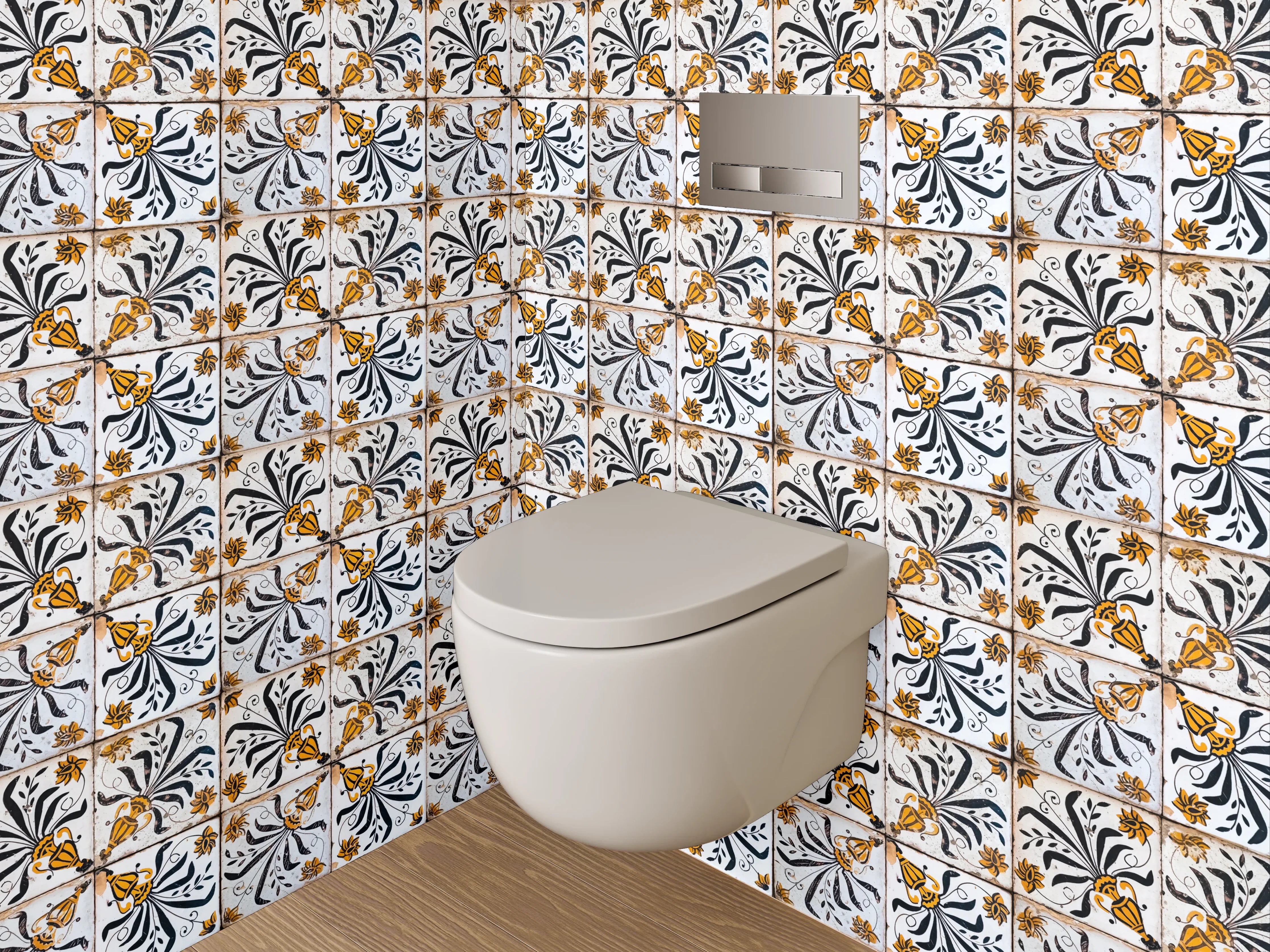 WC-Rückwand - Mosaikfliesen Muster Schwarz Weiß Gold