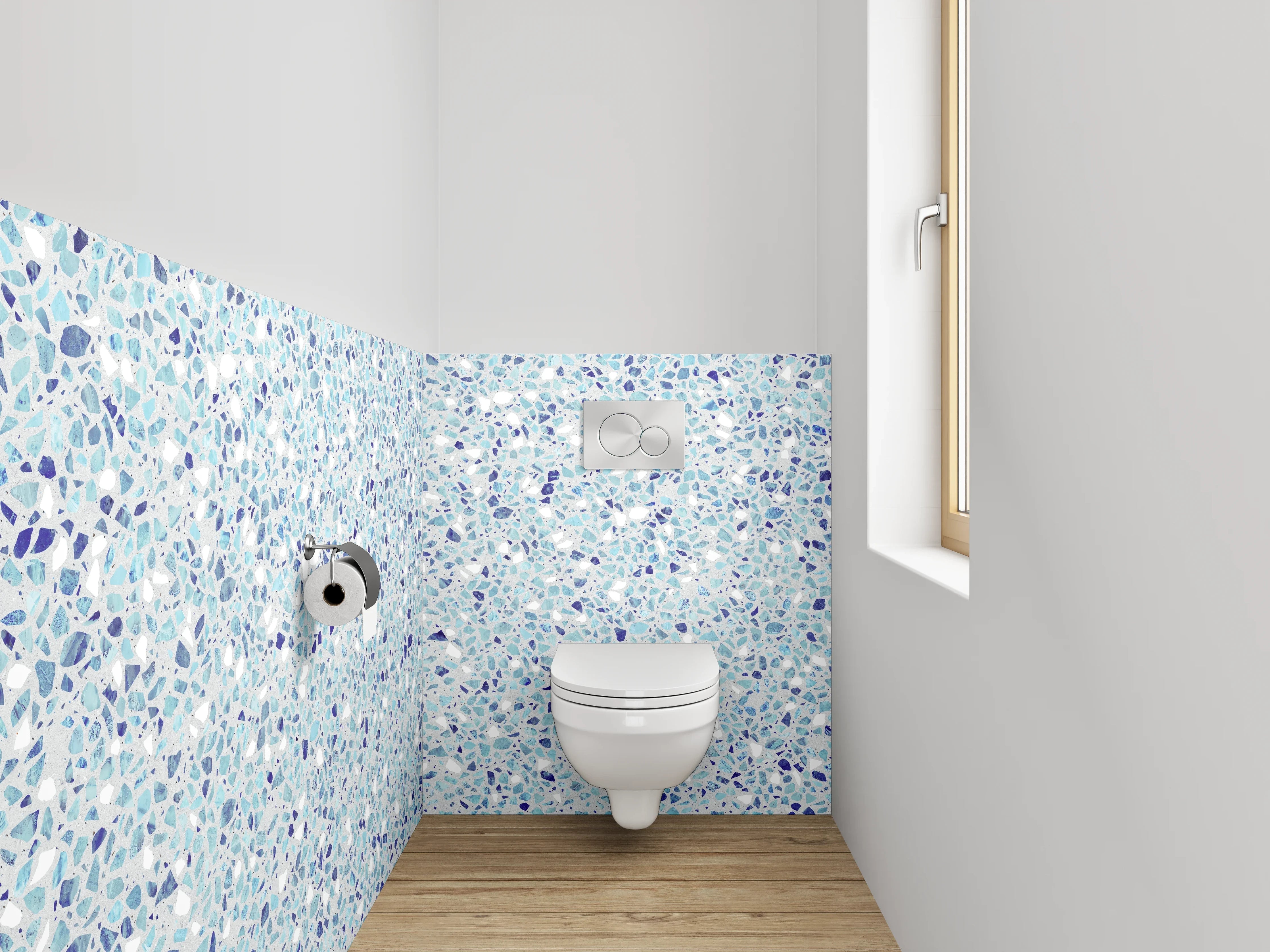 WC-Rückwand - Mosaiksteine Weiß-Blau Modern