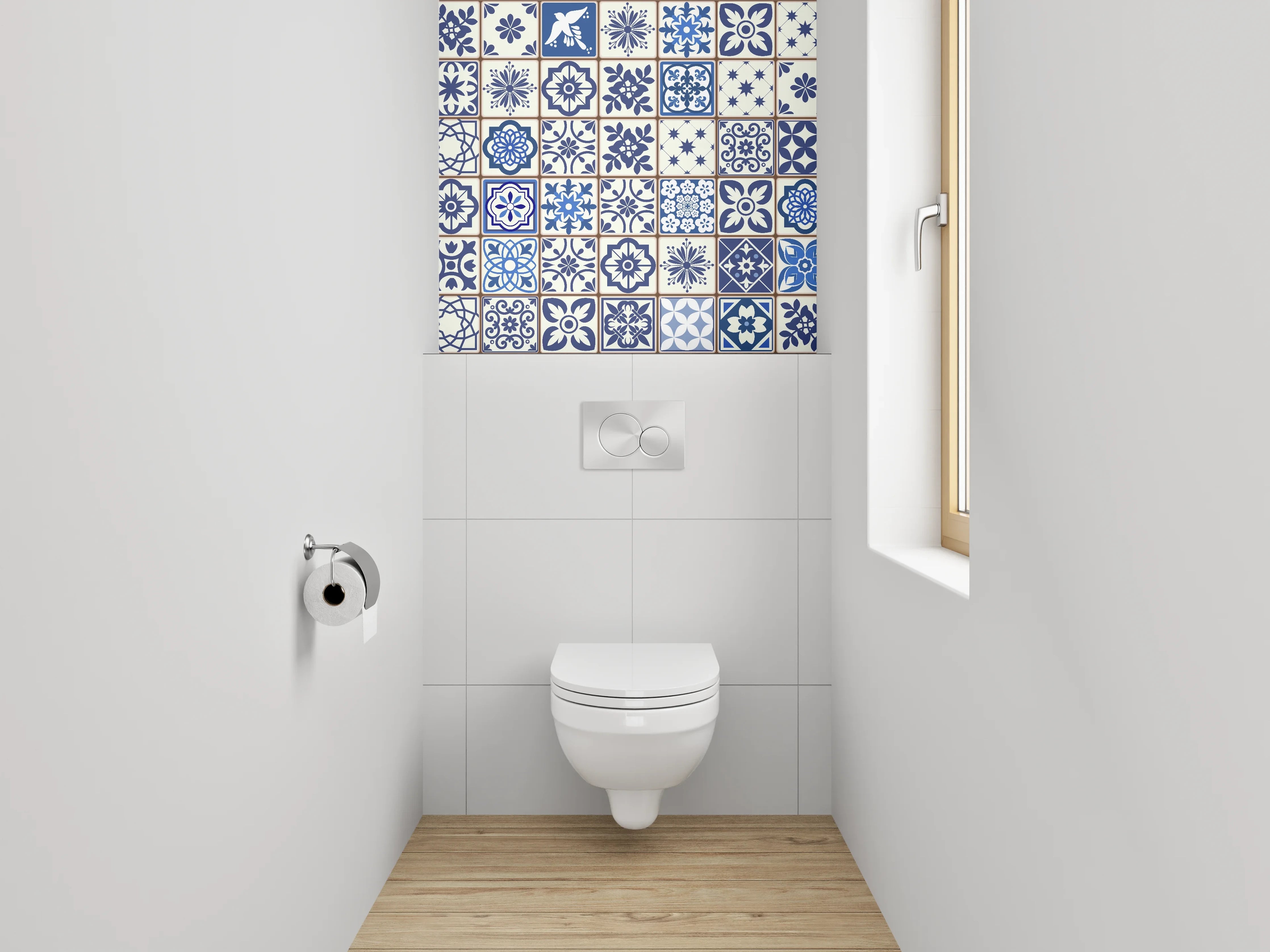 WC-Rückwand - Mosaikzauber: Blau-Graue Orientfliesen