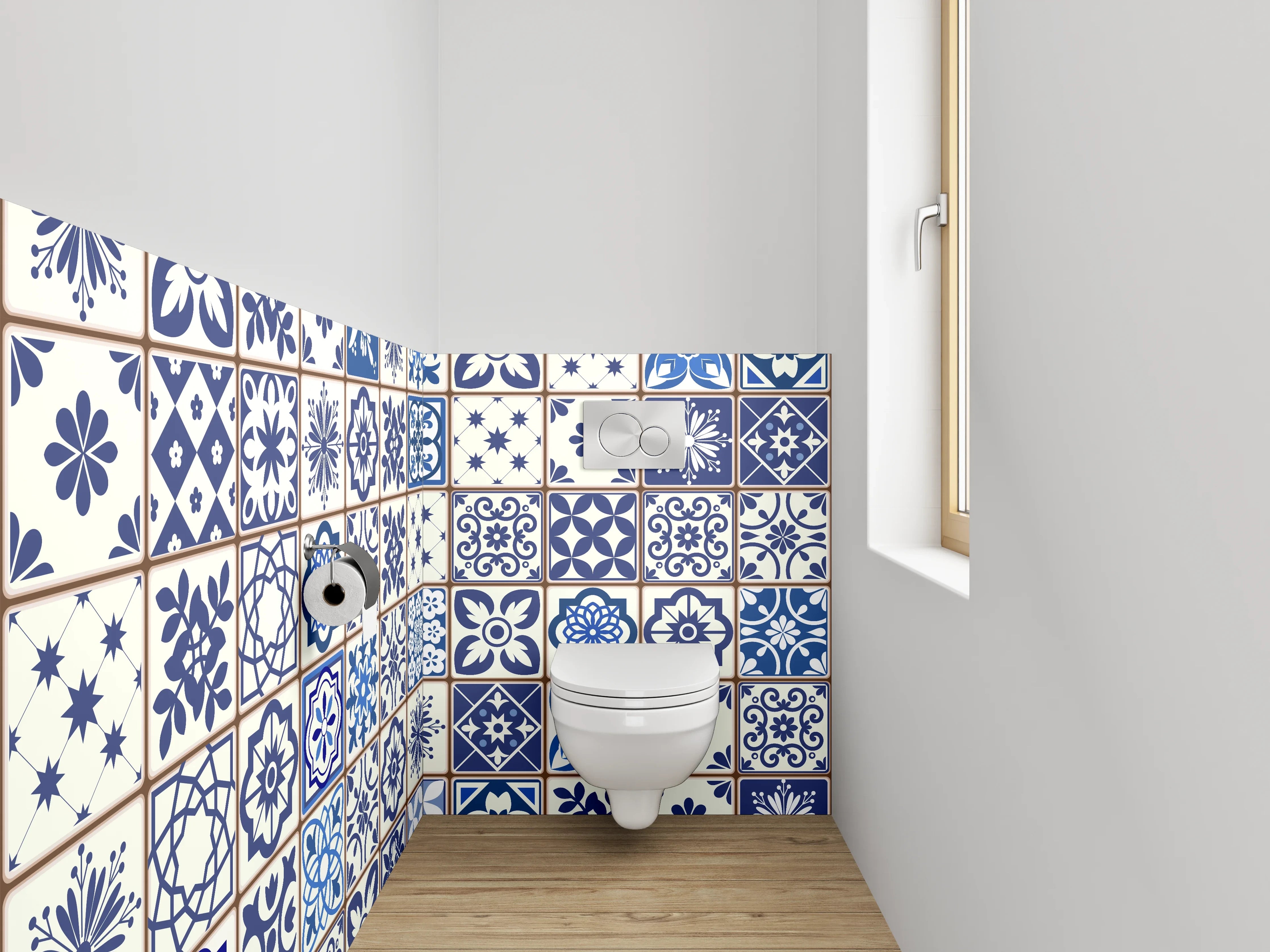 WC-Rückwand - Mosaikzauber: Blau-Graue Orientfliesen