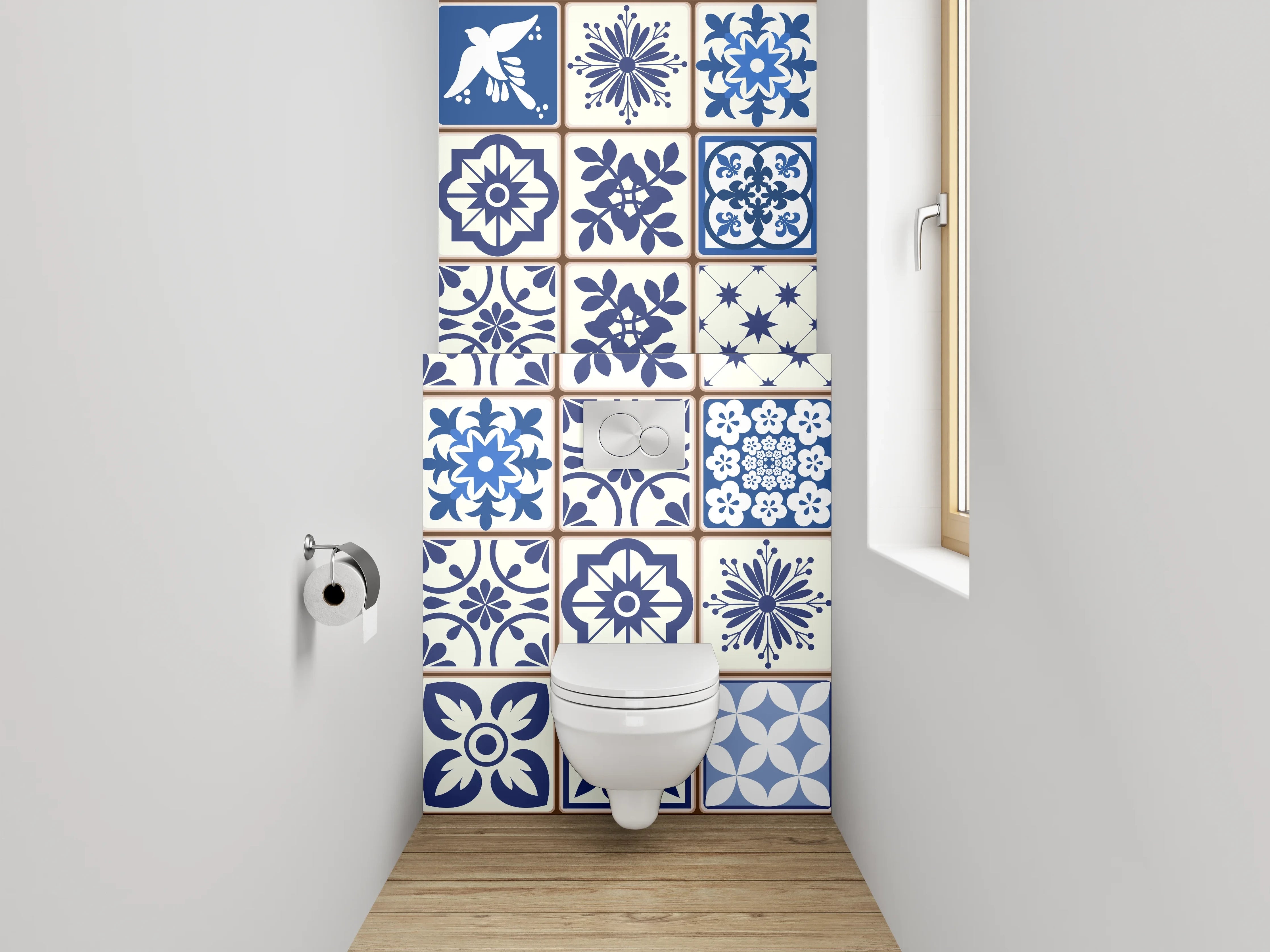 WC-Rückwand - Mosaikzauber: Blau-Graue Orientfliesen