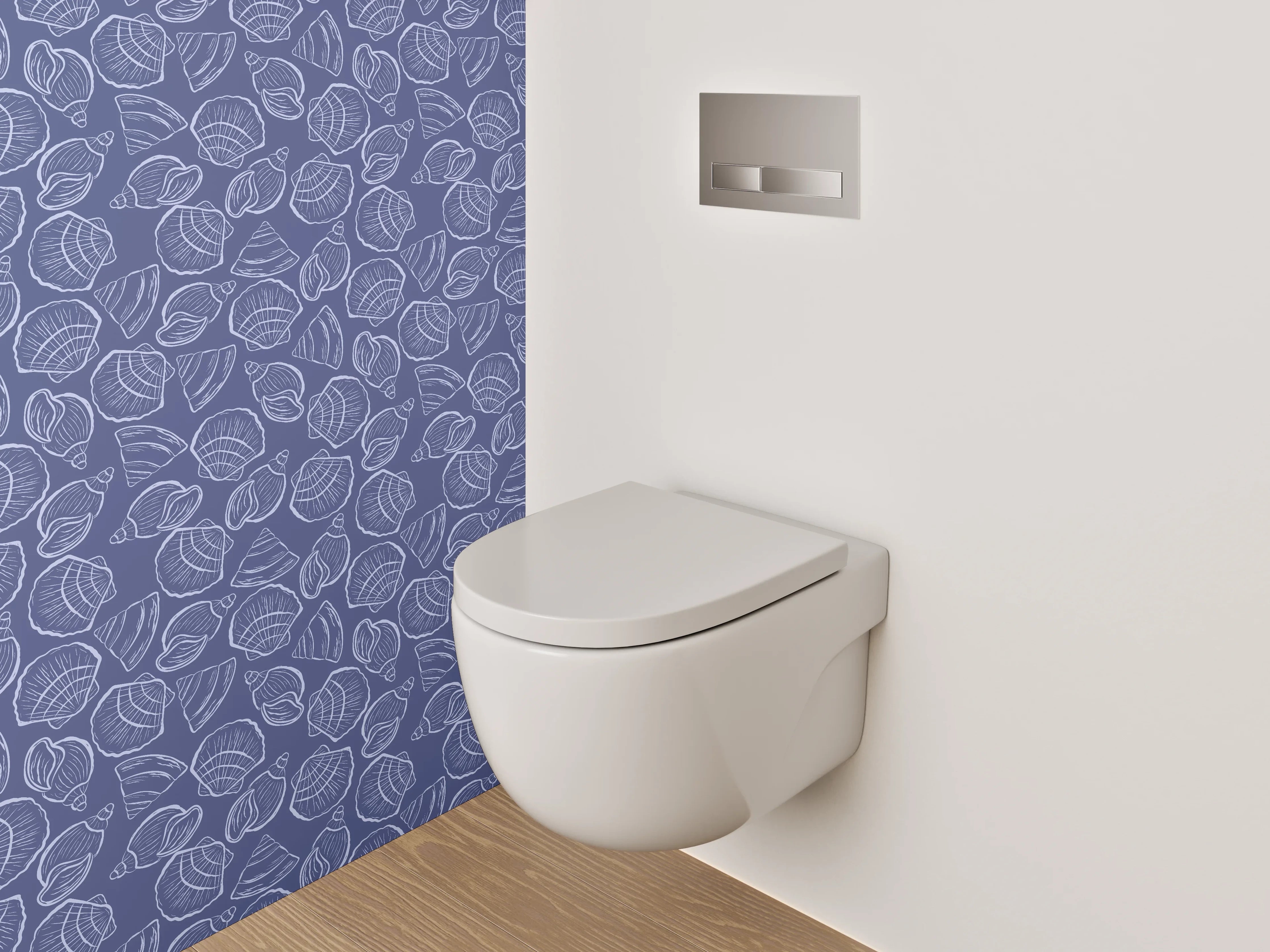 WC-Rückwand - Muschelmuster Lineart auf Blau