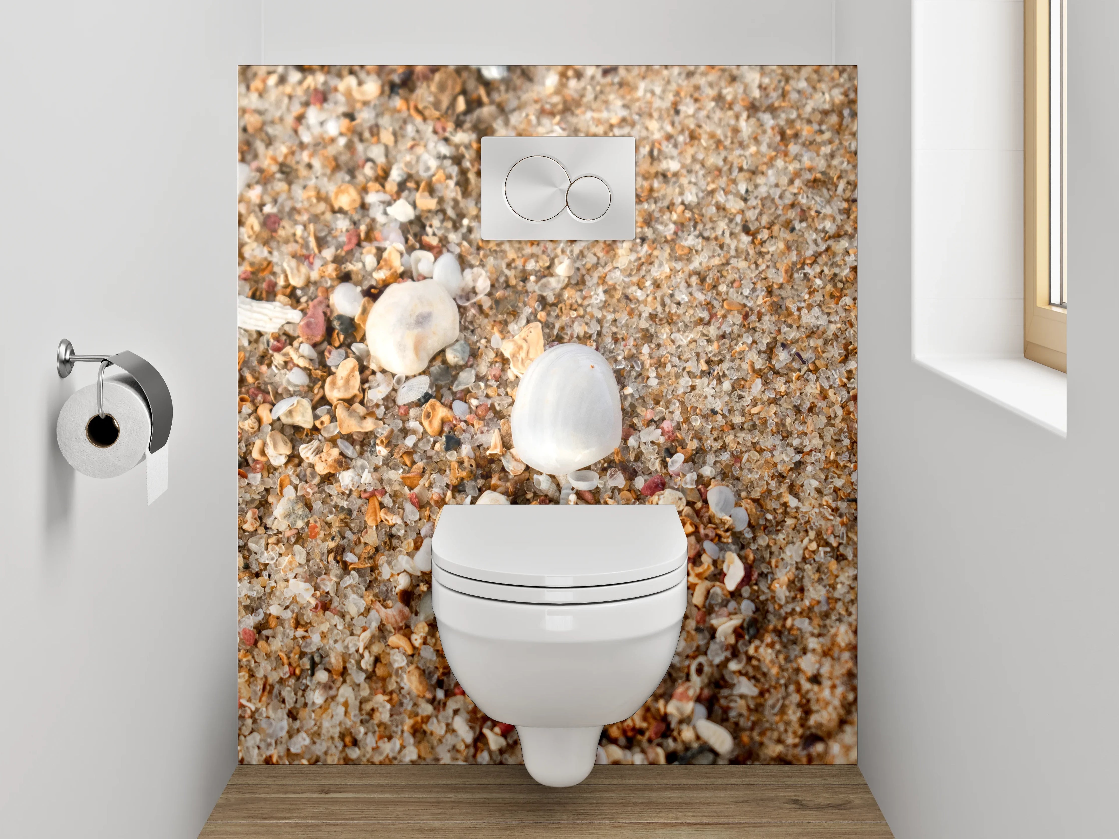 WC-Rückwand - Muscheln im Sand am Strand