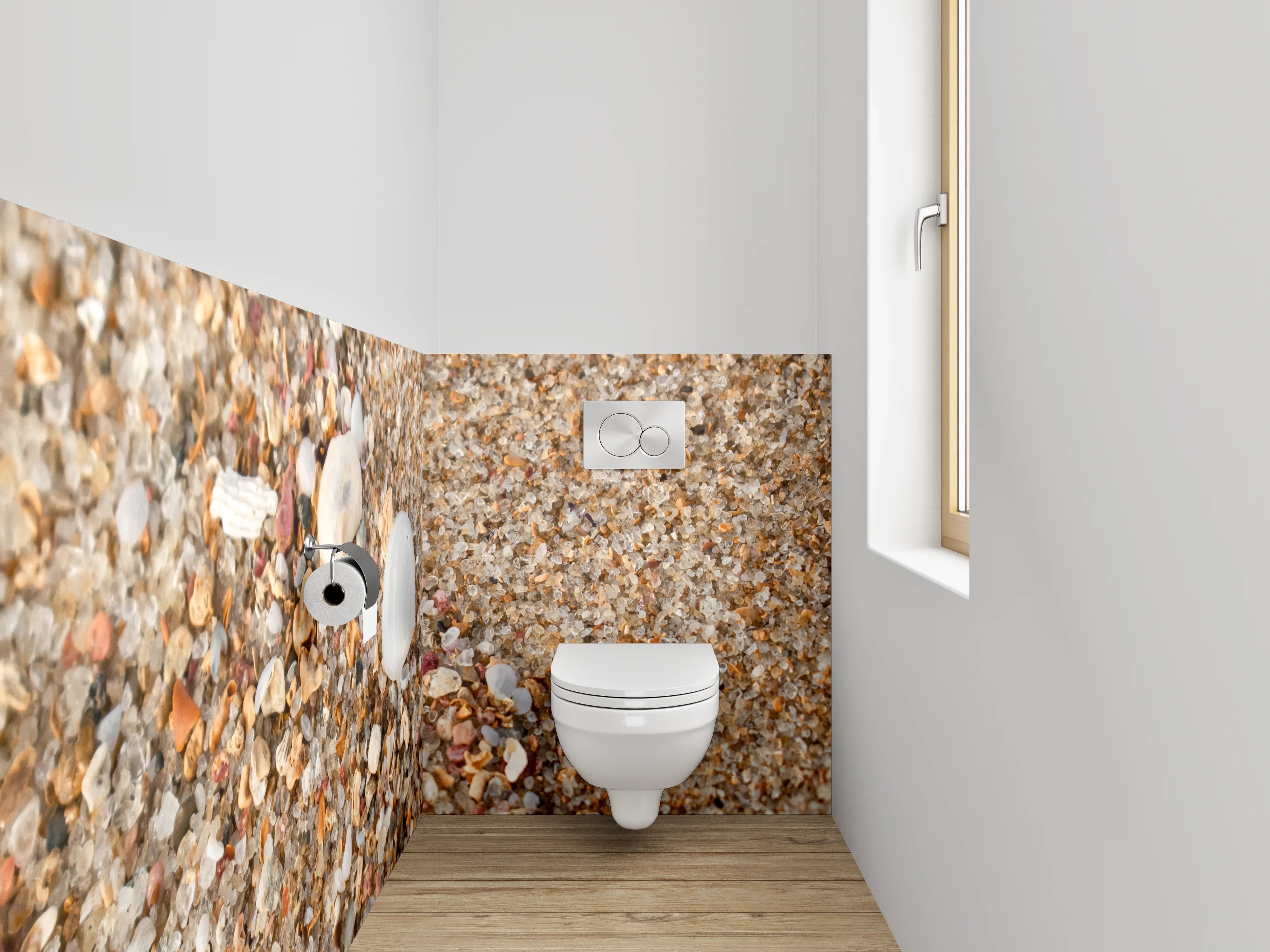WC-Rückwand - Muscheln im Sand am Strand