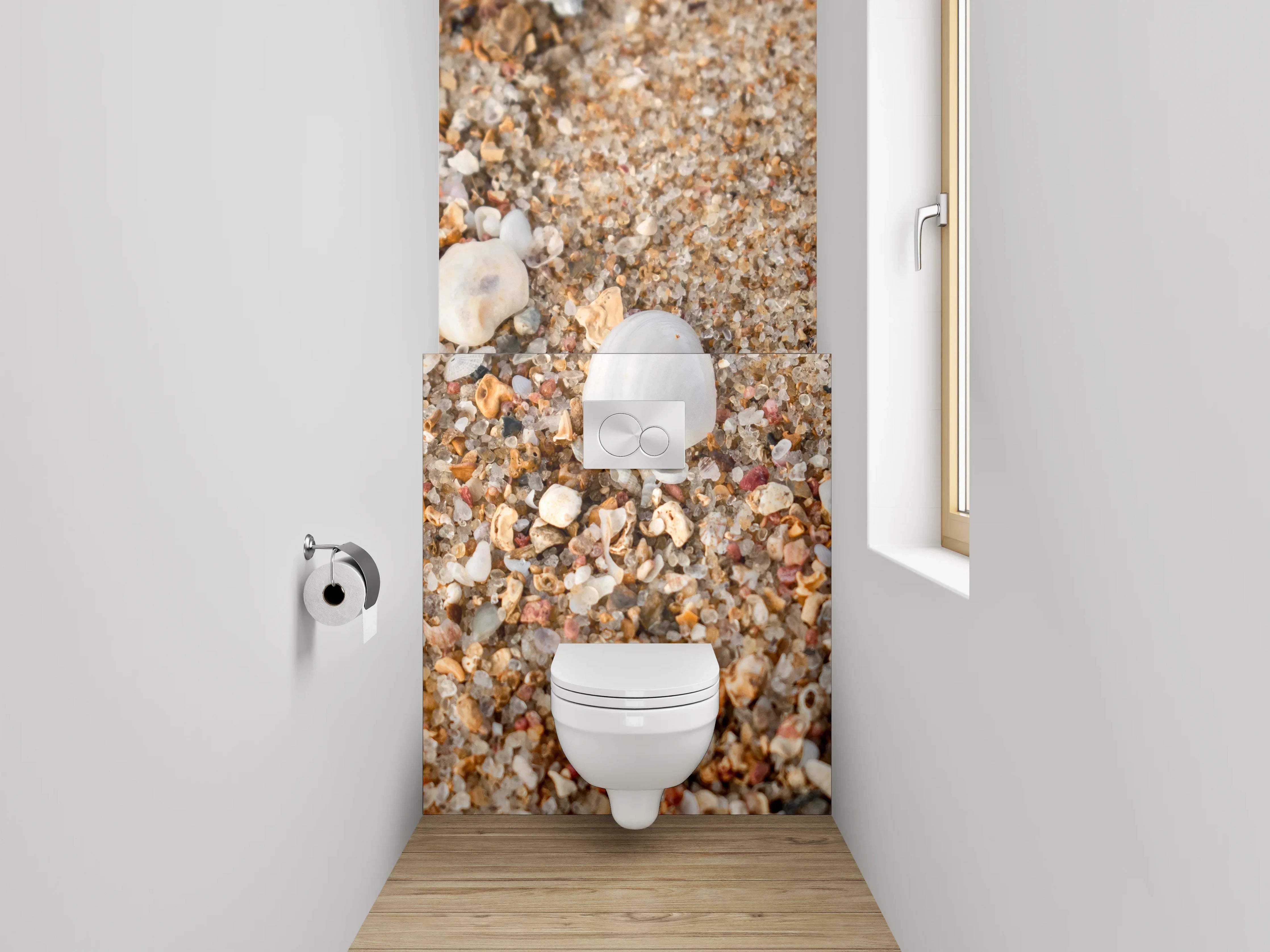 WC-Rückwand - Muscheln im Sand am Strand