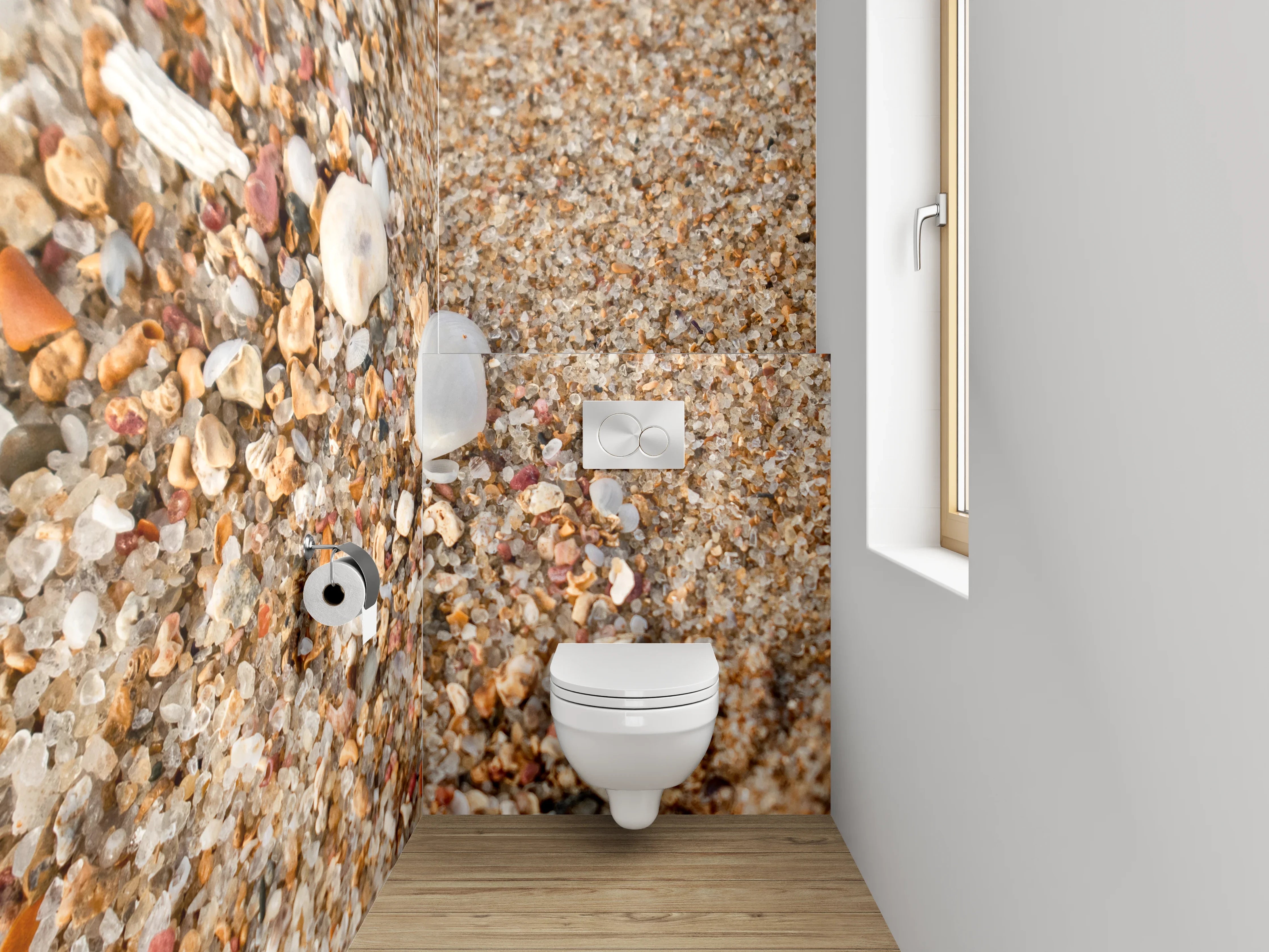 WC-Rückwand - Muscheln im Sand am Strand