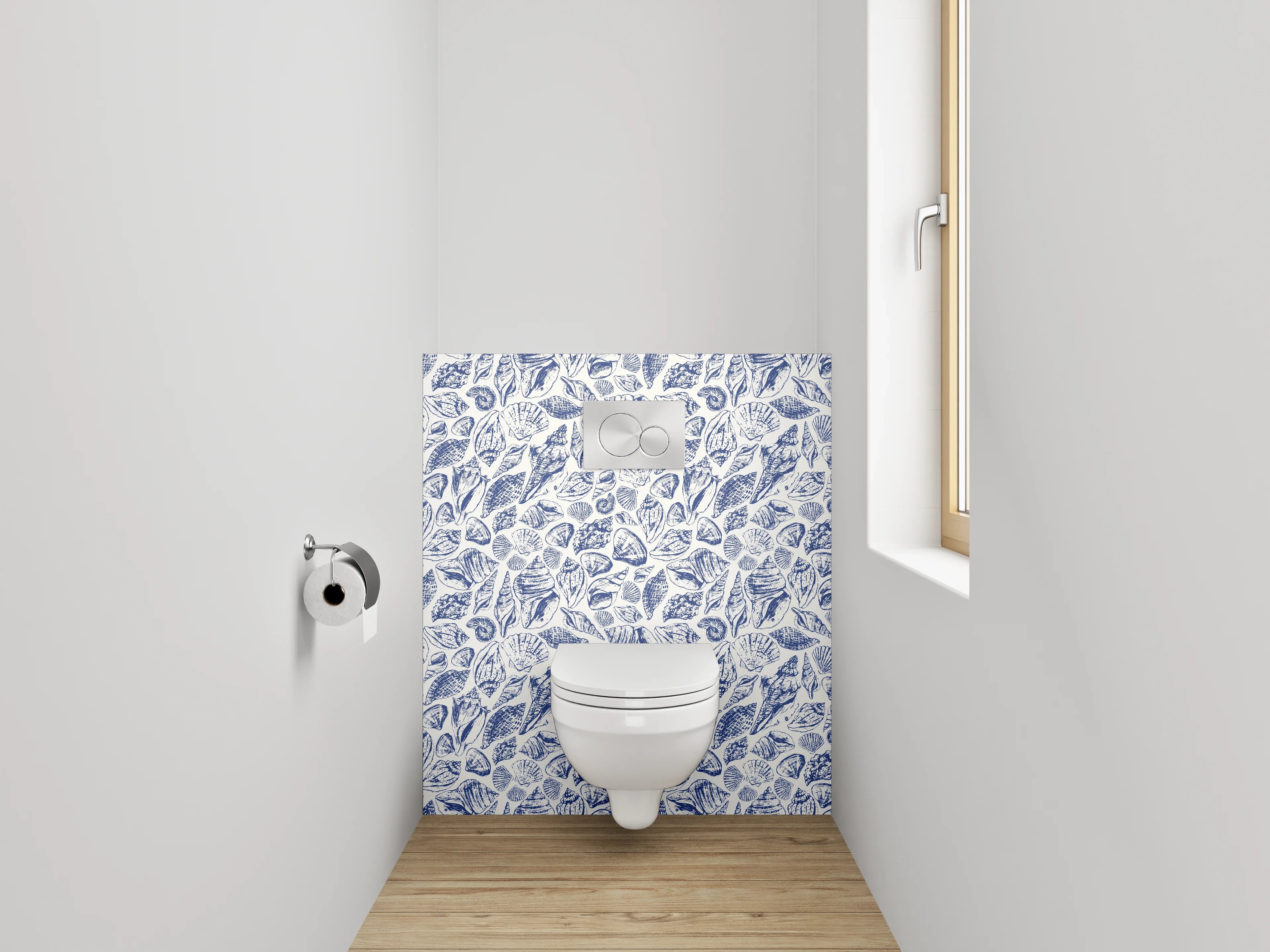 WC-Rückwand - Muscheln und Meerestiere Muster Blau Weiß